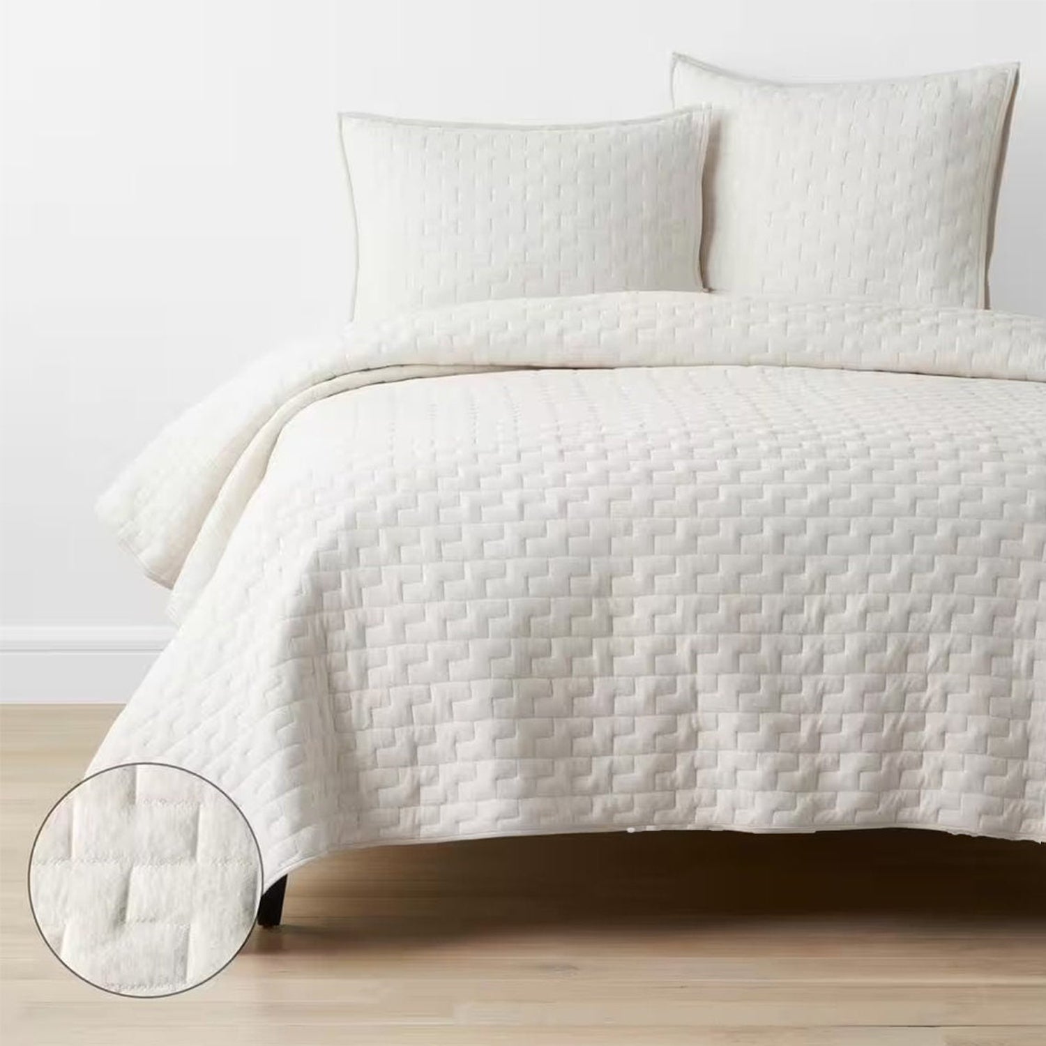 Diamond Stitch Pure Linen Quilt Set with Cotton Filling-Quilt-DECOROLALA