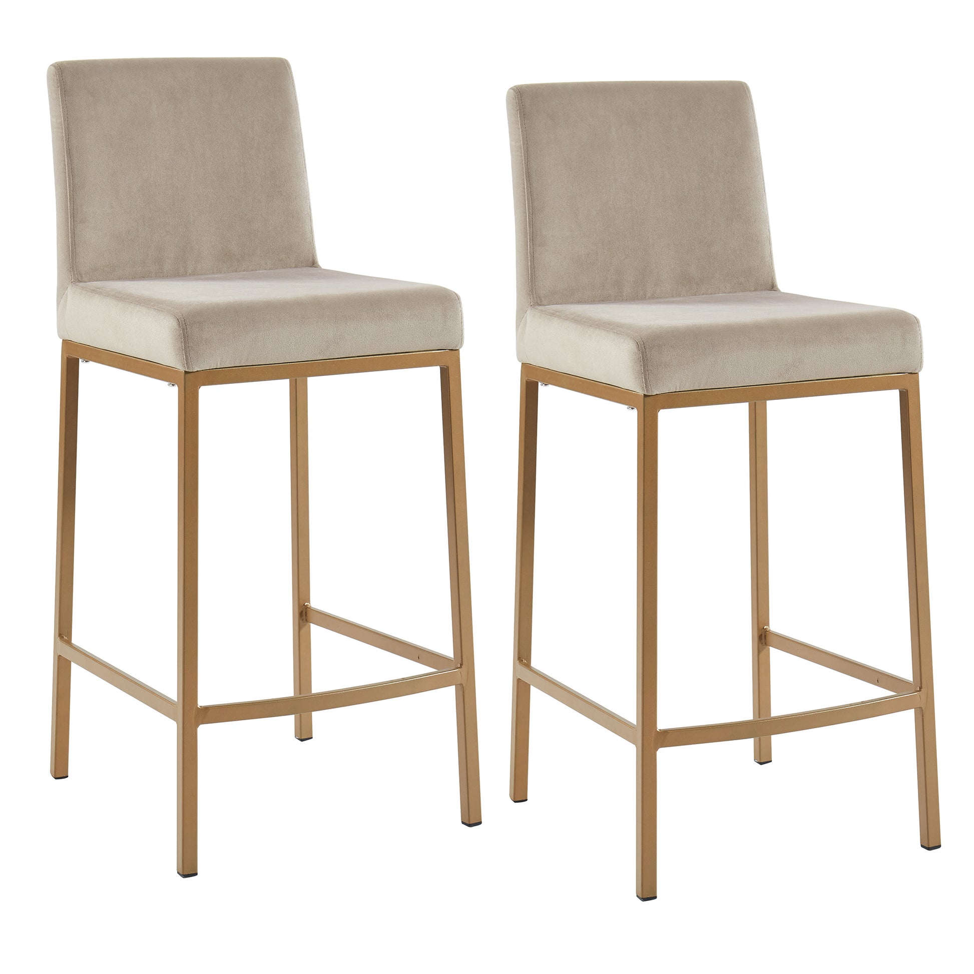 Diego Counter Stool - Beige Velvet and Aged Gold 26"-DECOROLALA