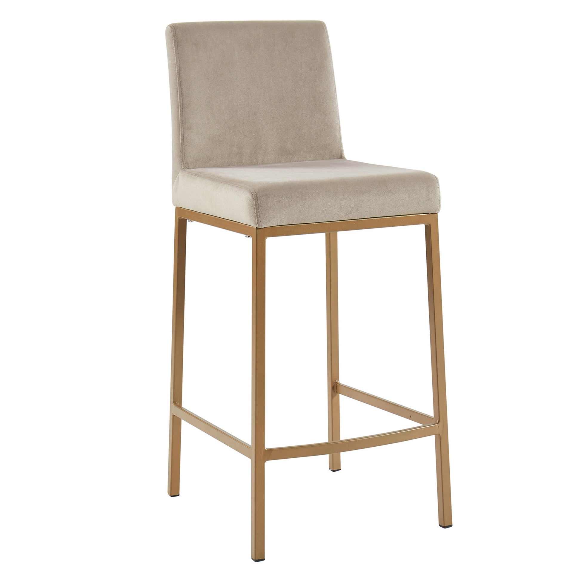 Diego Counter Stool - Beige Velvet and Aged Gold 26"-DECOROLALA