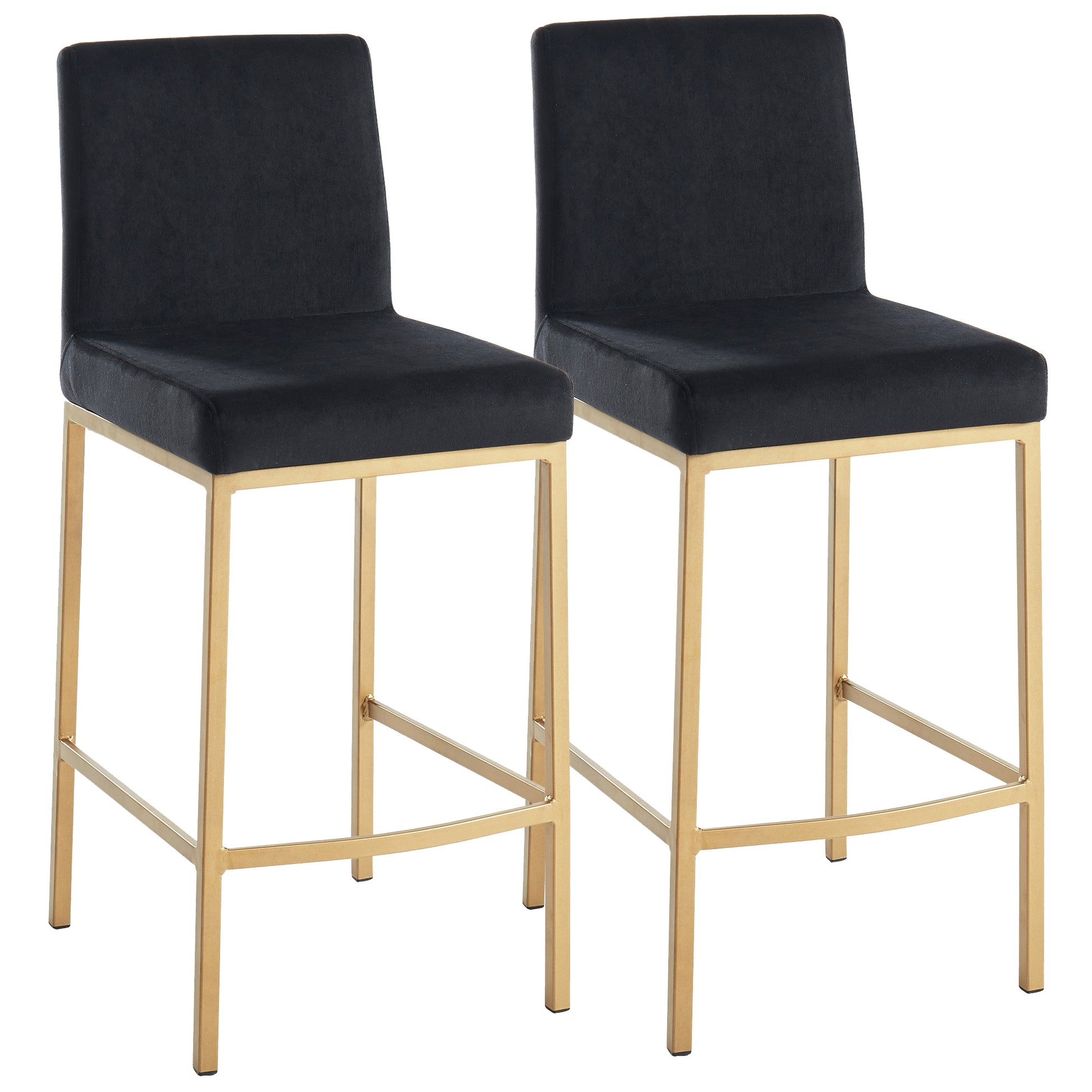 Diego Counter Stool - Black Velvet and Aged Gold 26"-DECOROLALA