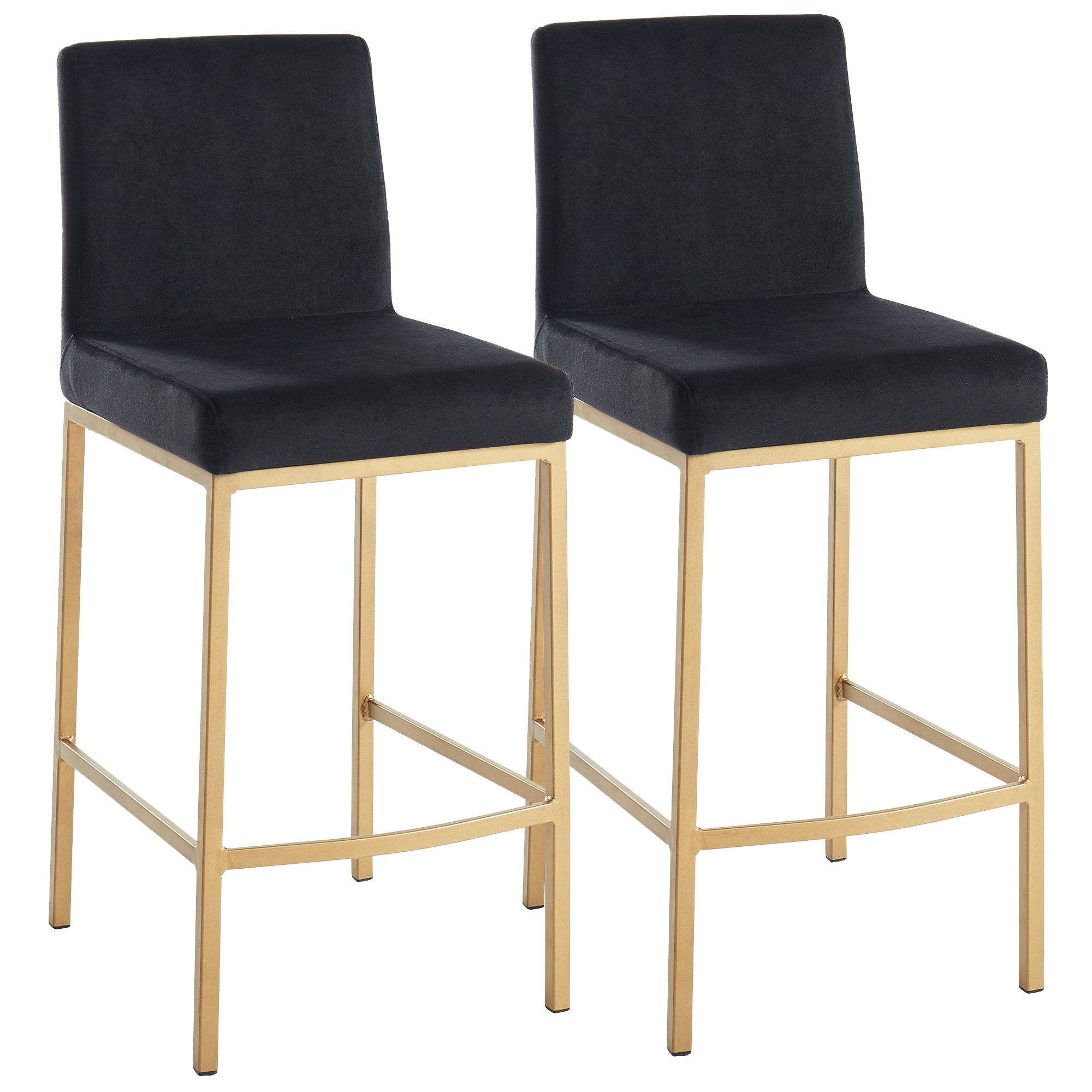 Diego Counter Stool - Black Velvet and Aged Gold 26"-DECOROLALA