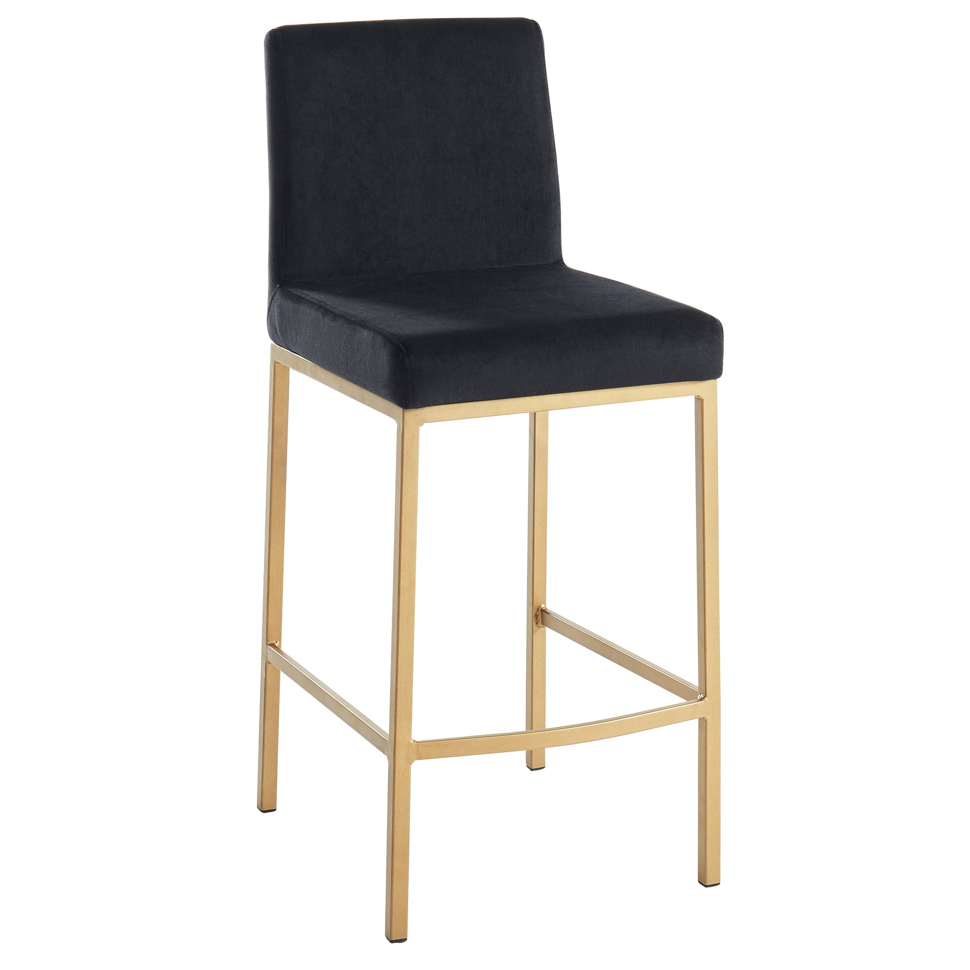 Diego Counter Stool - Black Velvet and Aged Gold 26"-DECOROLALA