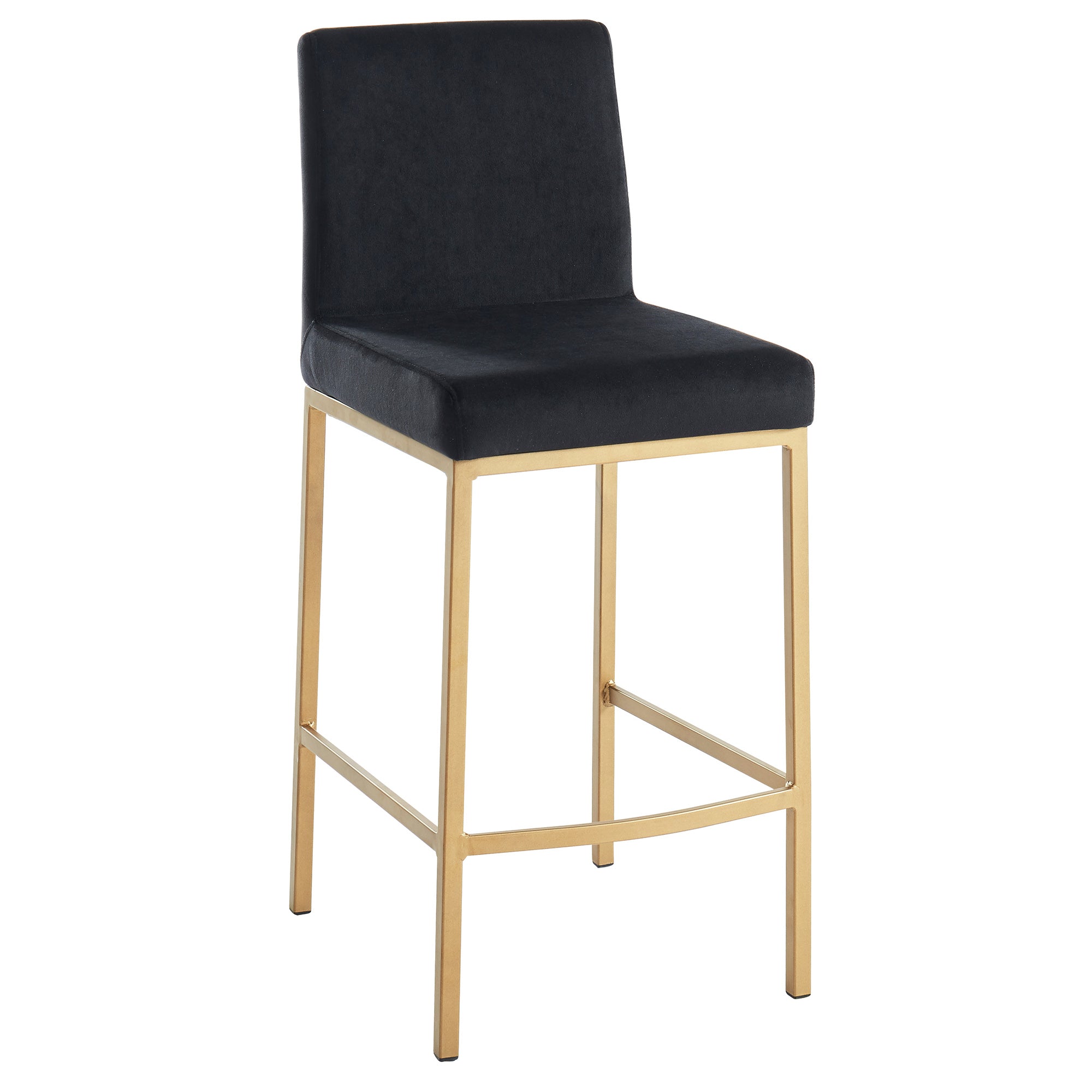 Diego Counter Stool - Black Velvet and Aged Gold 26"-DECOROLALA