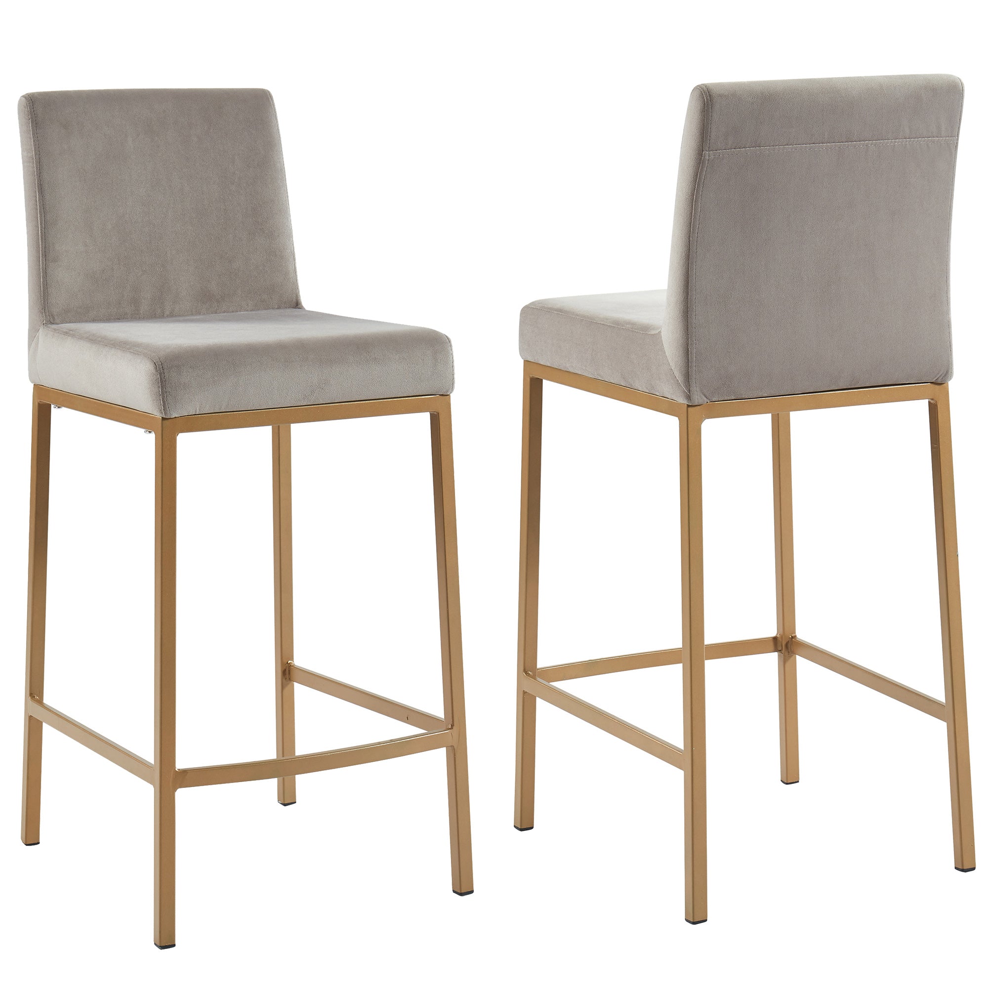 Diego Counter Stool - Grey Velvet and Aged Gold 26"-DECOROLALA