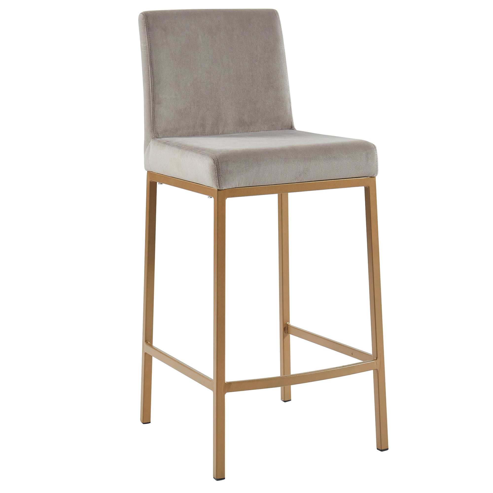 Diego Counter Stool - Grey Velvet and Aged Gold 26"-DECOROLALA