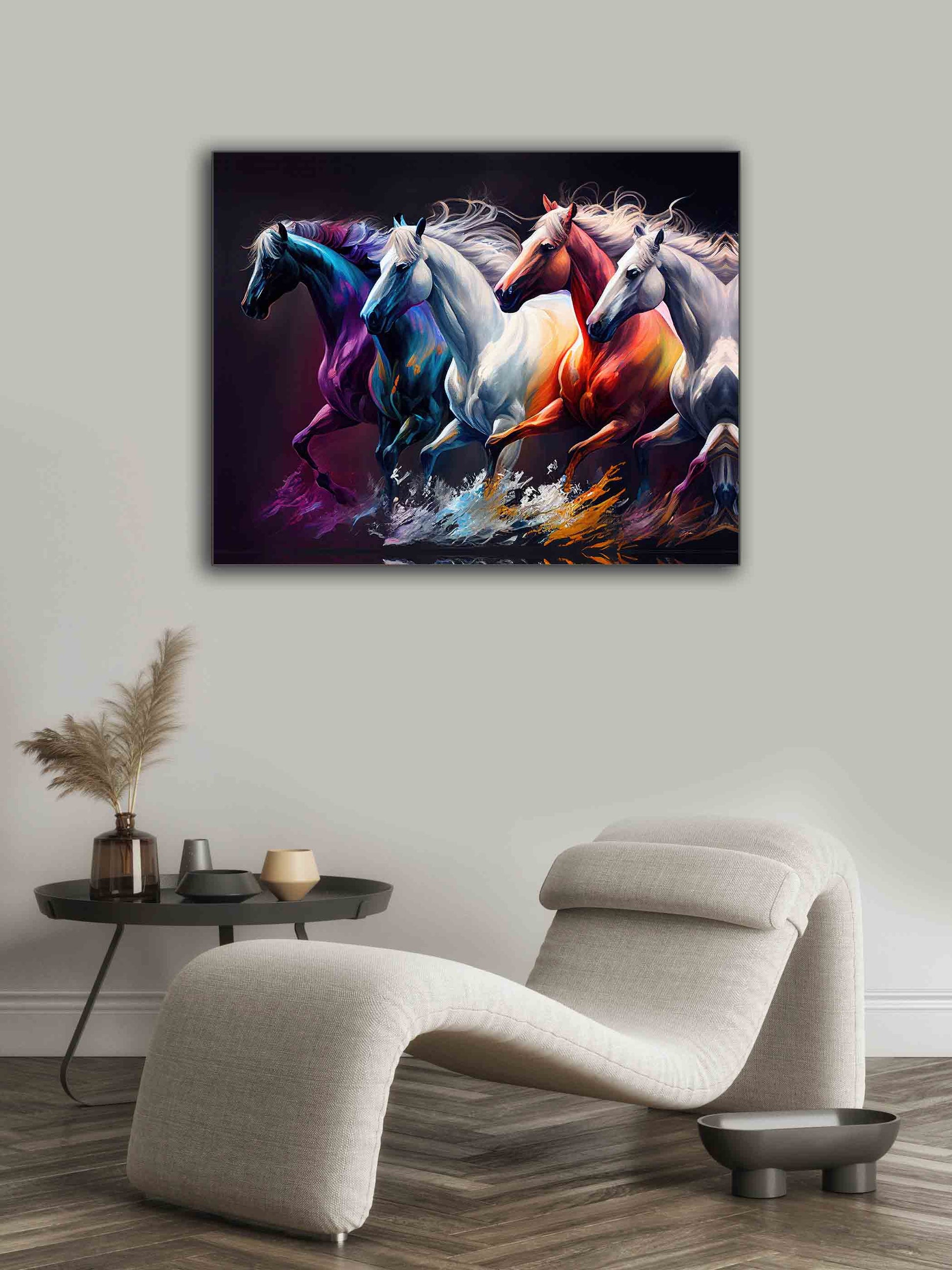Digitally Painted 4 Horses Canvas Wall Art 48x36-Wall Art-DECOROLALA