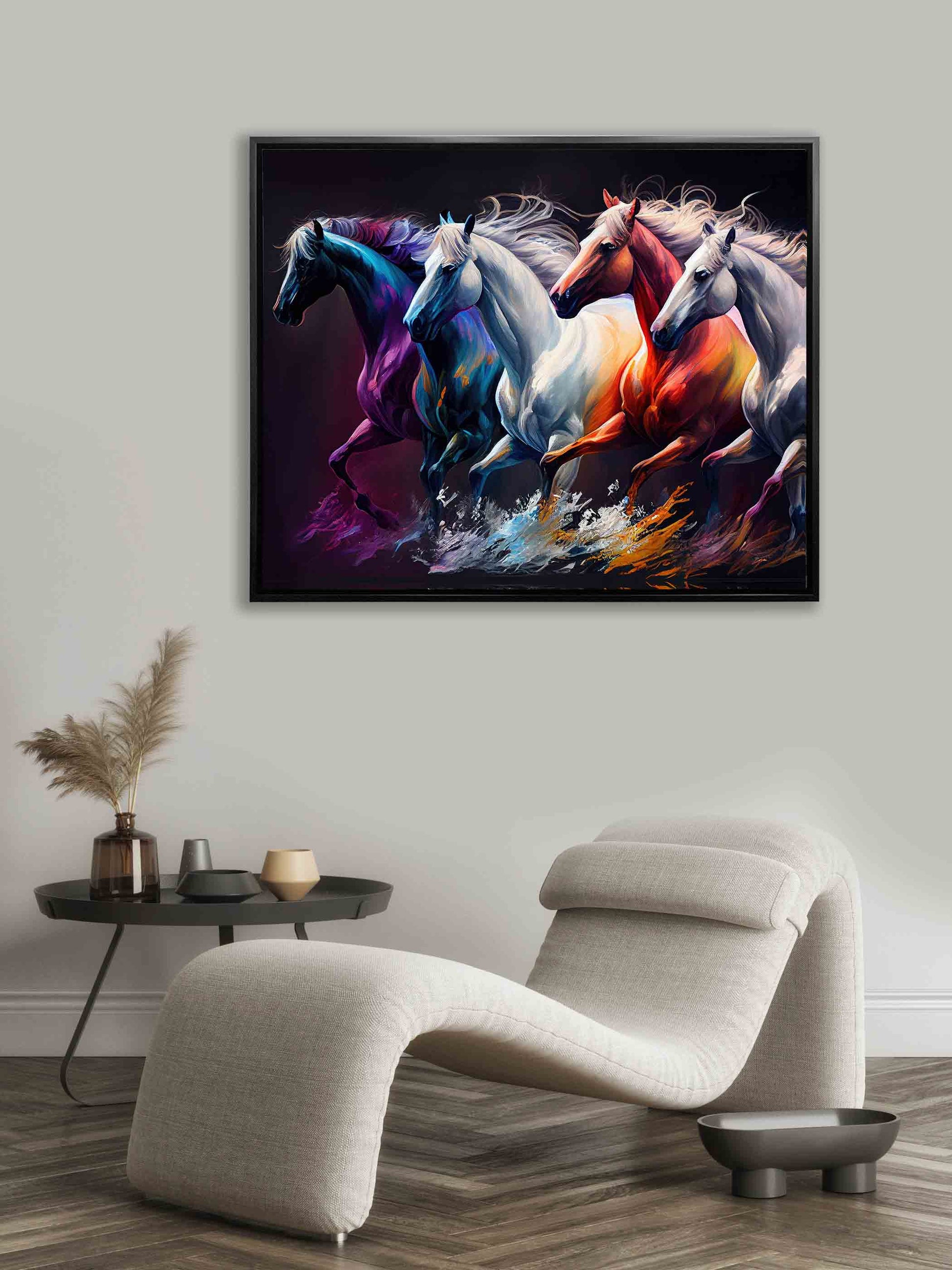 Digitally Painted 4 Horses Canvas Wall Art 48x36-Wall Art-DECOROLALA