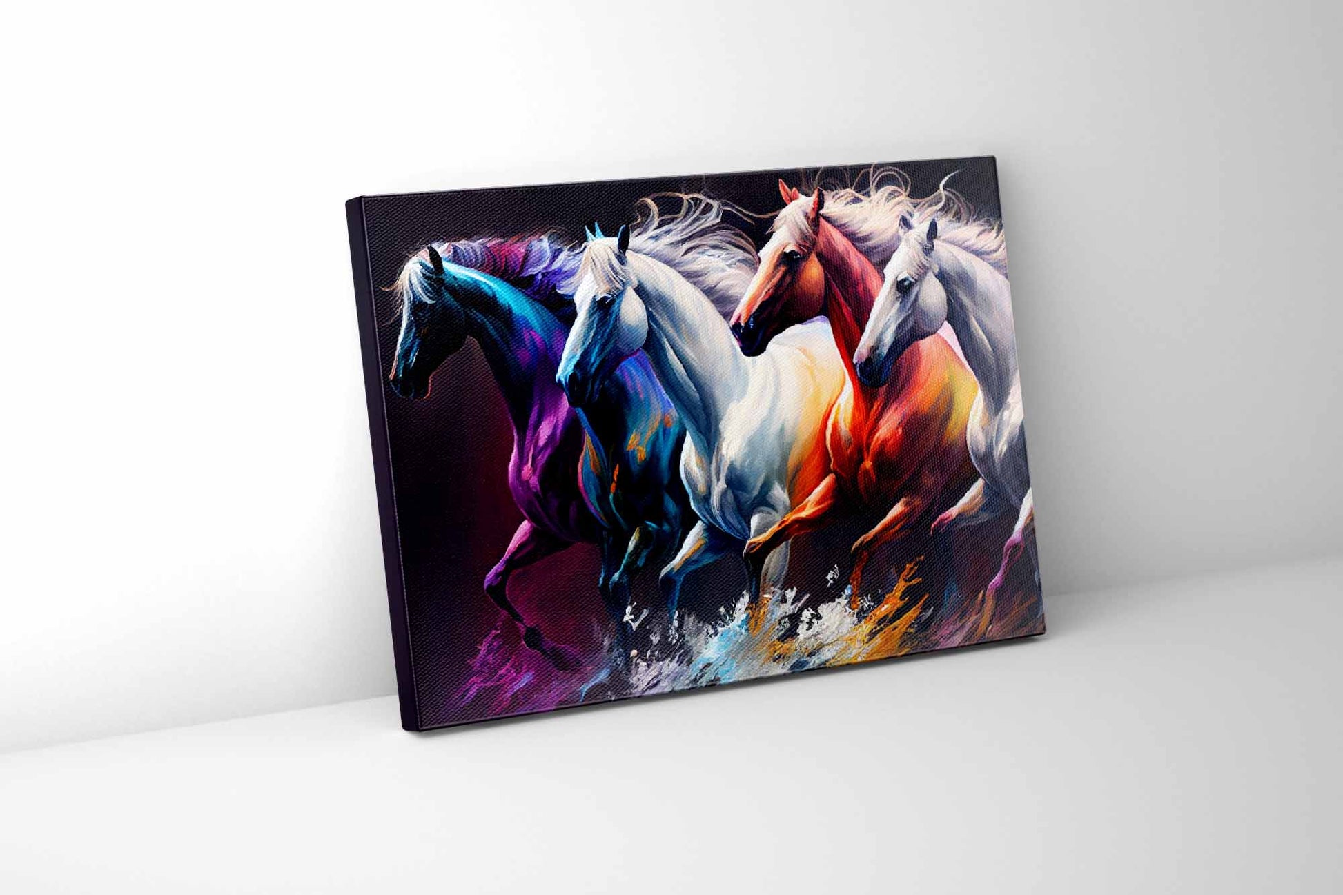 Digitally Painted 4 Horses Canvas Wall Art 48x36-Wall Art-DECOROLALA