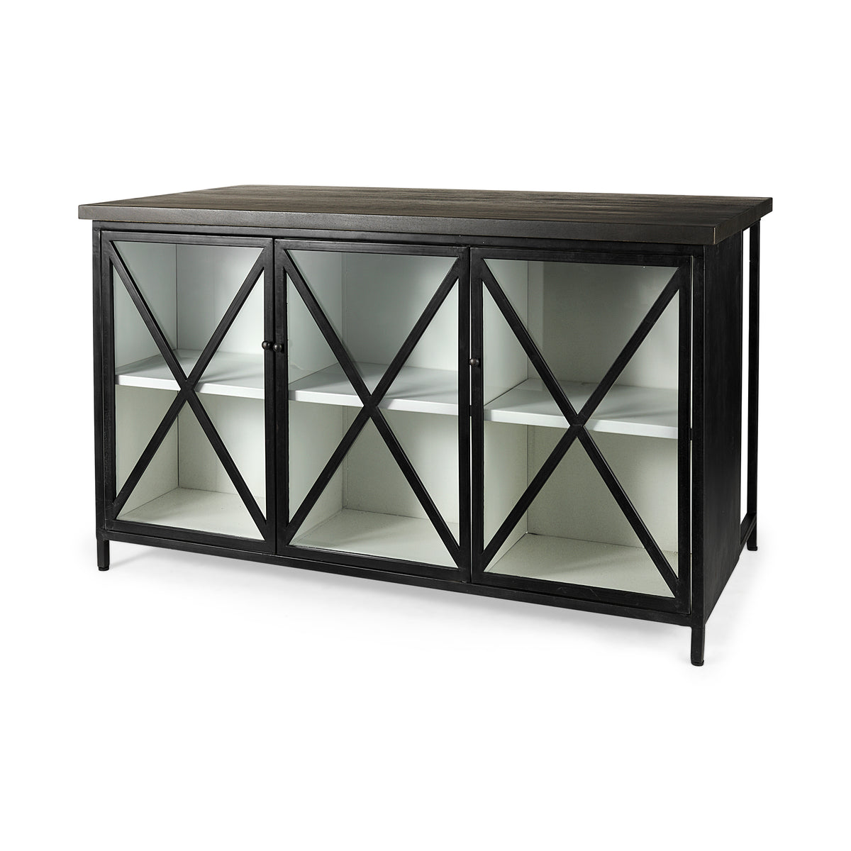 Dimitra 62.0L x 32.0W x 36.0H Dark Iron W/Glass Doors Kitchen Island-Kitchen Islands-DECOROLALA