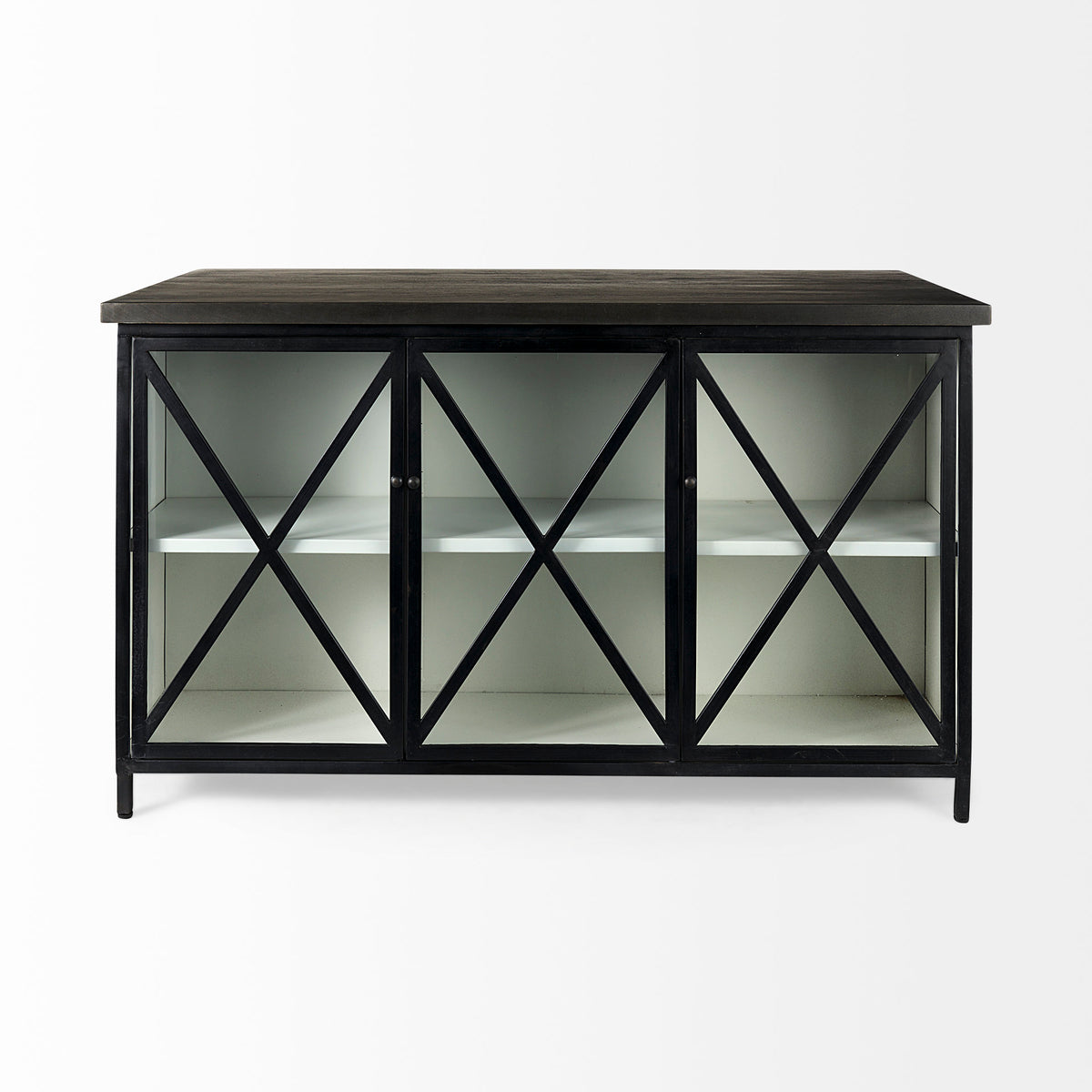 Dimitra 62.0L x 32.0W x 36.0H Dark Iron W/Glass Doors Kitchen Island-Kitchen Islands-DECOROLALA