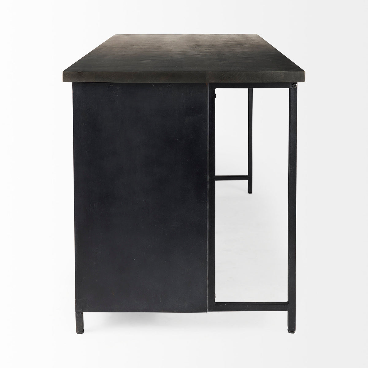 Dimitra 62.0L x 32.0W x 36.0H Dark Iron W/Glass Doors Kitchen Island-Kitchen Islands-DECOROLALA