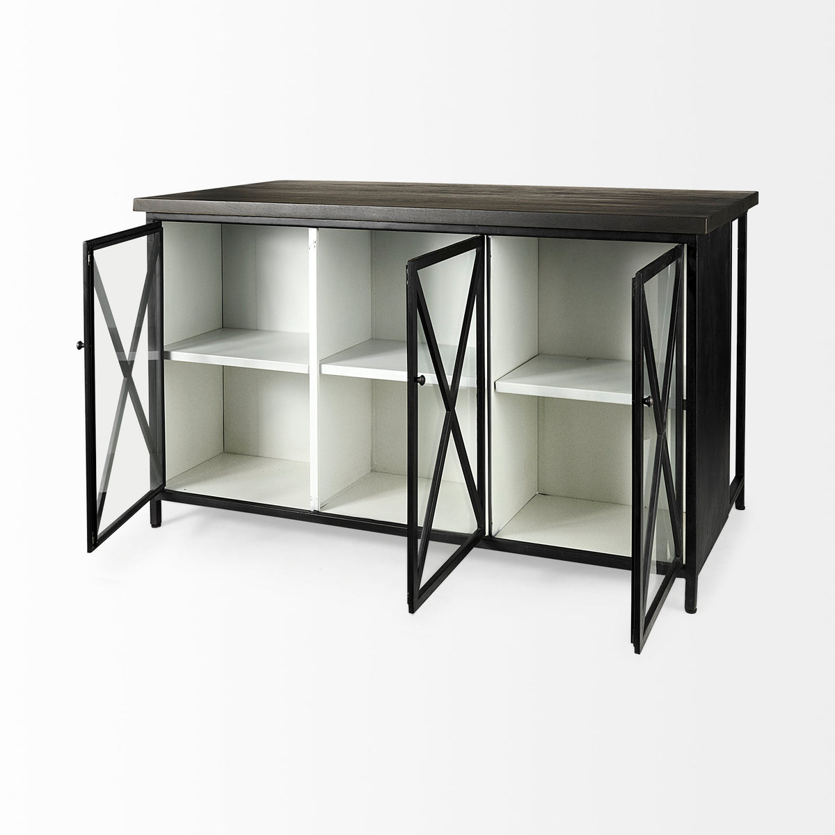 Dimitra 62.0L x 32.0W x 36.0H Dark Iron W/Glass Doors Kitchen Island-Kitchen Islands-DECOROLALA