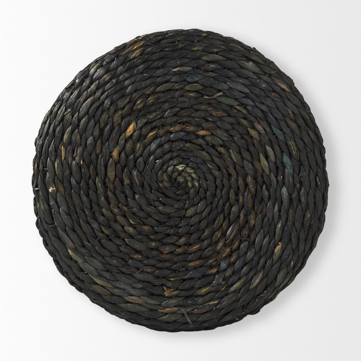 Dina 17.7L x 17.7W x 17.7H Black Cornhusk and Water Hyacinth Round Pouf-Poufs-DECOROLALA
