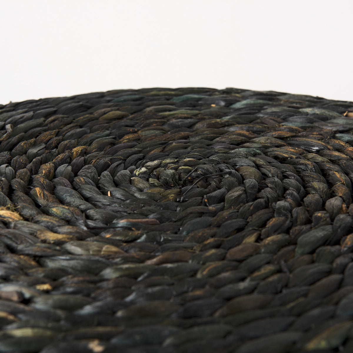 Dina 17.7L x 17.7W x 17.7H Black Cornhusk and Water Hyacinth Round Pouf-Poufs-DECOROLALA