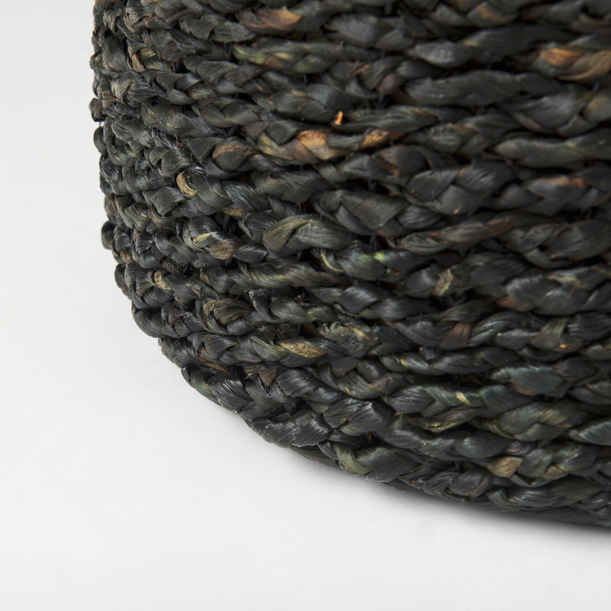 Dina 17.7L x 17.7W x 17.7H Black Cornhusk and Water Hyacinth Round Pouf-Poufs-DECOROLALA