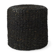 Dina 17.7L x 17.7W x 17.7H Black Cornhusk and Water Hyacinth Round Pouf-Poufs-DECOROLALA