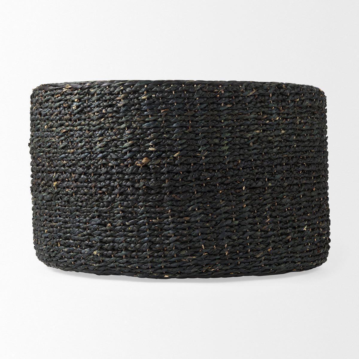 Dina 75L x 75W x 45H Black Cornhusk and Water Hyacinth Round Coffee Table Pouf-Poufs-DECOROLALA