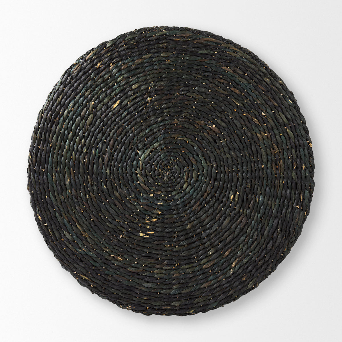 Dina 75L x 75W x 45H Black Cornhusk and Water Hyacinth Round Coffee Table Pouf-Poufs-DECOROLALA