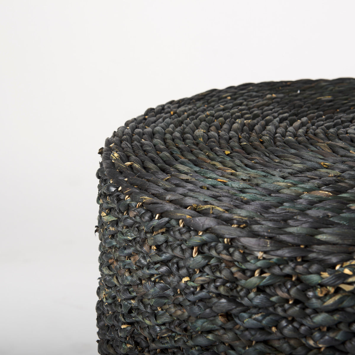 Dina 75L x 75W x 45H Black Cornhusk and Water Hyacinth Round Coffee Table Pouf-Poufs-DECOROLALA