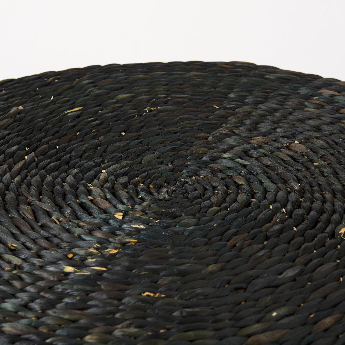 Dina 75L x 75W x 45H Black Cornhusk and Water Hyacinth Round Coffee Table Pouf-Poufs-DECOROLALA