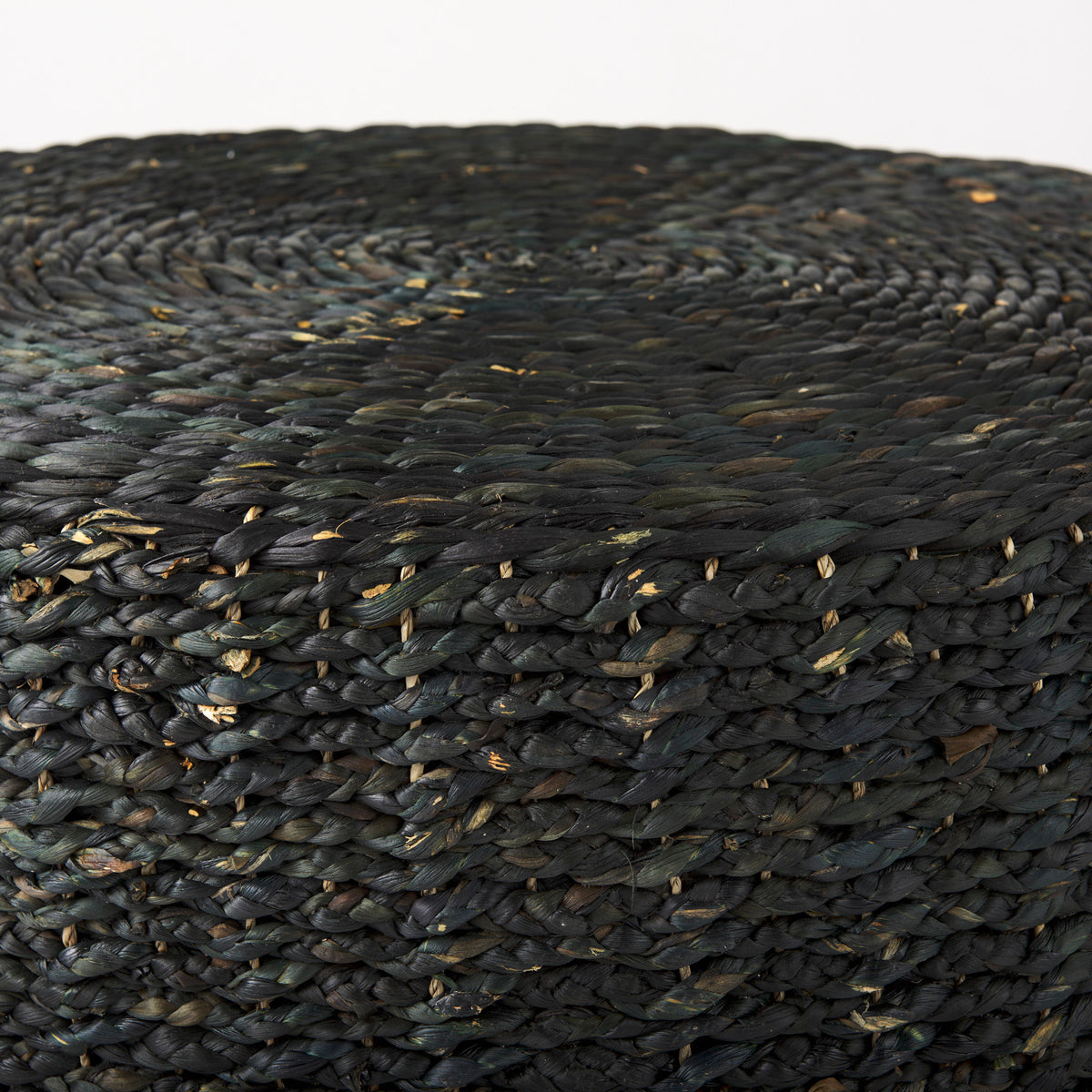 Dina 75L x 75W x 45H Black Cornhusk and Water Hyacinth Round Coffee Table Pouf-Poufs-DECOROLALA