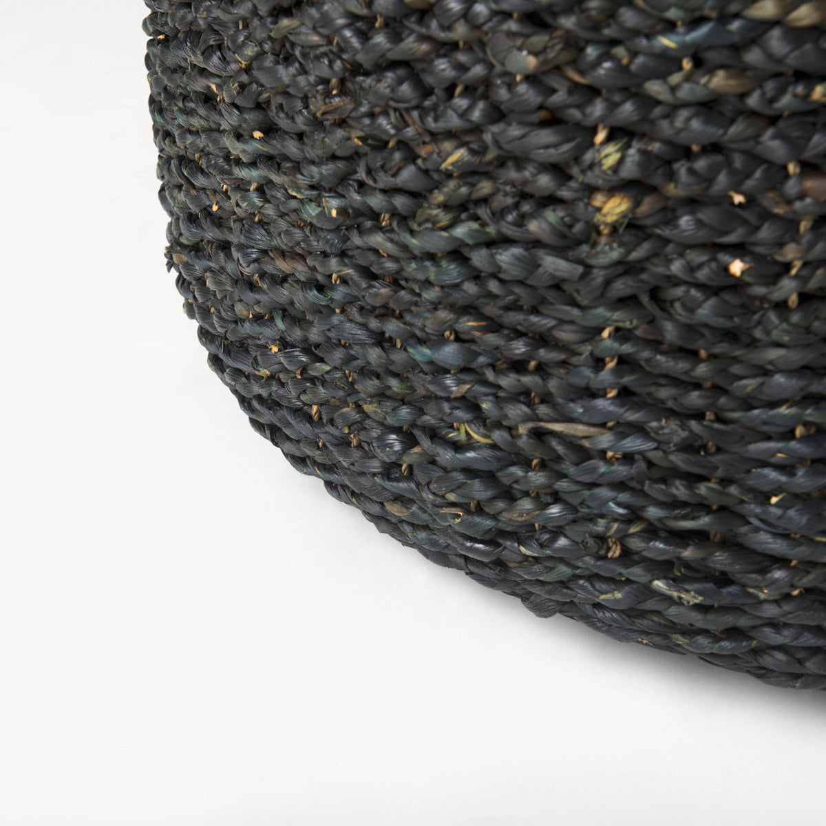 Dina 75L x 75W x 45H Black Cornhusk and Water Hyacinth Round Coffee Table Pouf-Poufs-DECOROLALA