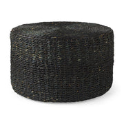 Dina 75L x 75W x 45H Black Cornhusk and Water Hyacinth Round Coffee Table Pouf-Poufs-DECOROLALA