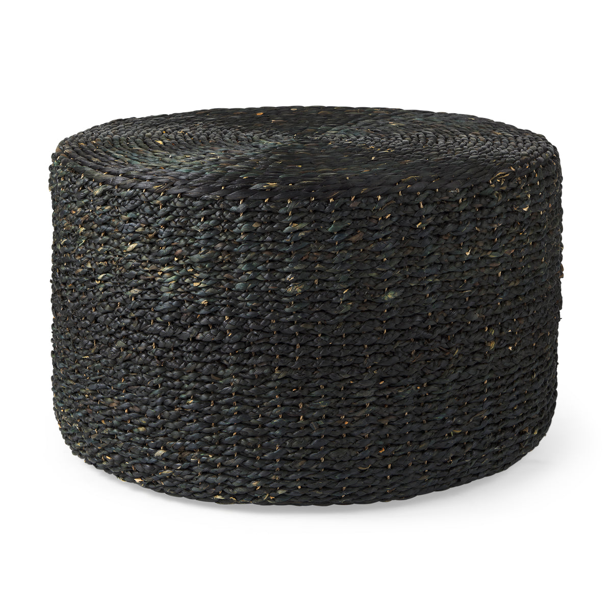 Dina 75L x 75W x 45H Black Cornhusk and Water Hyacinth Round Coffee Table Pouf-Poufs-DECOROLALA