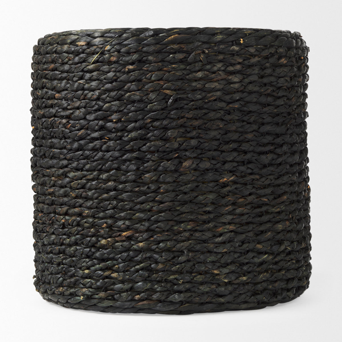 Dina Round Pouf - Black Cornhusk and Water Hyacinth-Poufs-DECOROLALA