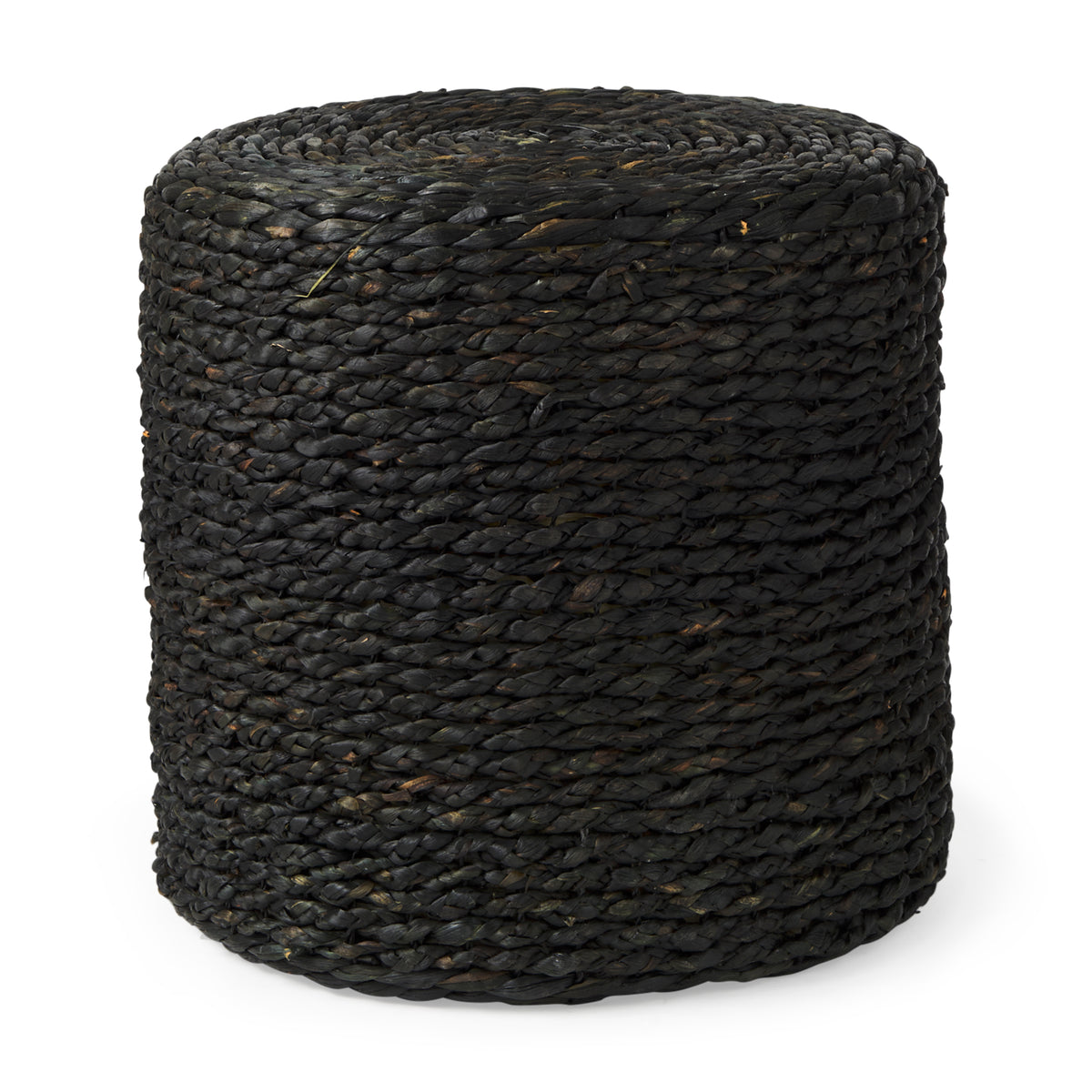 Dina Round Pouf - Black Cornhusk and Water Hyacinth-Poufs-DECOROLALA