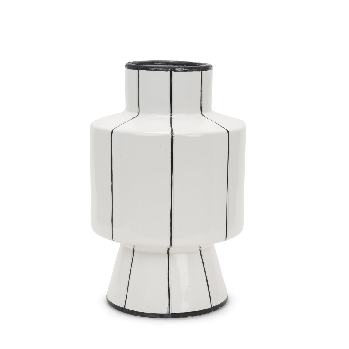 Dinah Large White w/ Black Stripes Ceramic Vase-Vase-DECOROLALA