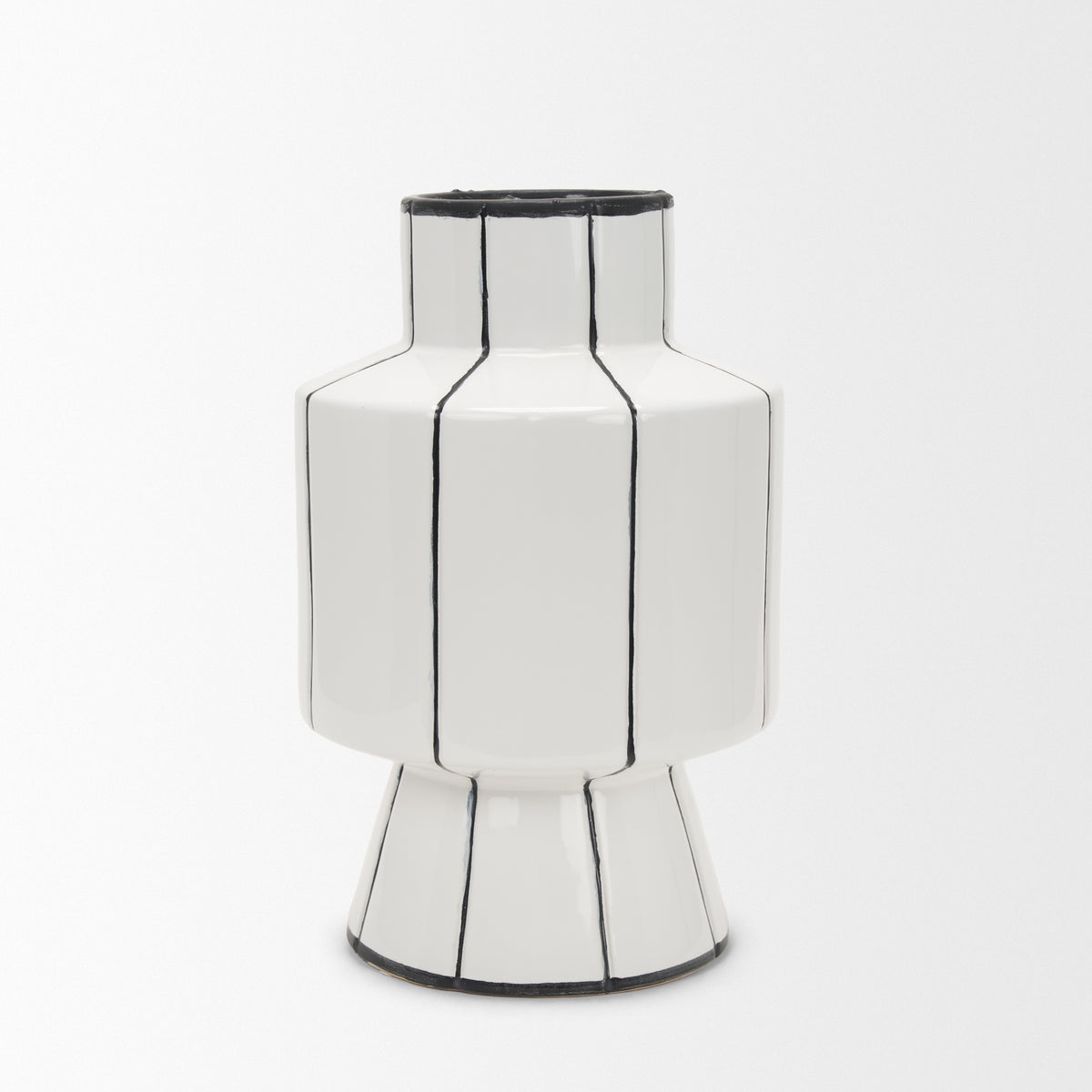 Dinah Large White w/ Black Stripes Ceramic Vase-Vase-DECOROLALA