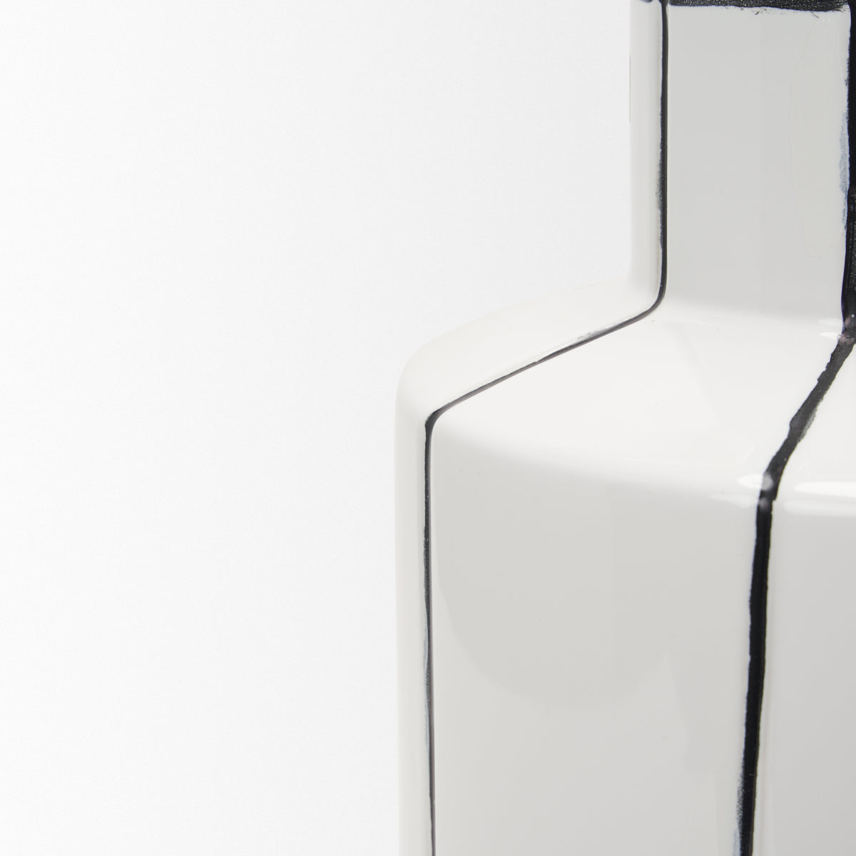 Dinah Large White w/ Black Stripes Ceramic Vase-Vase-DECOROLALA