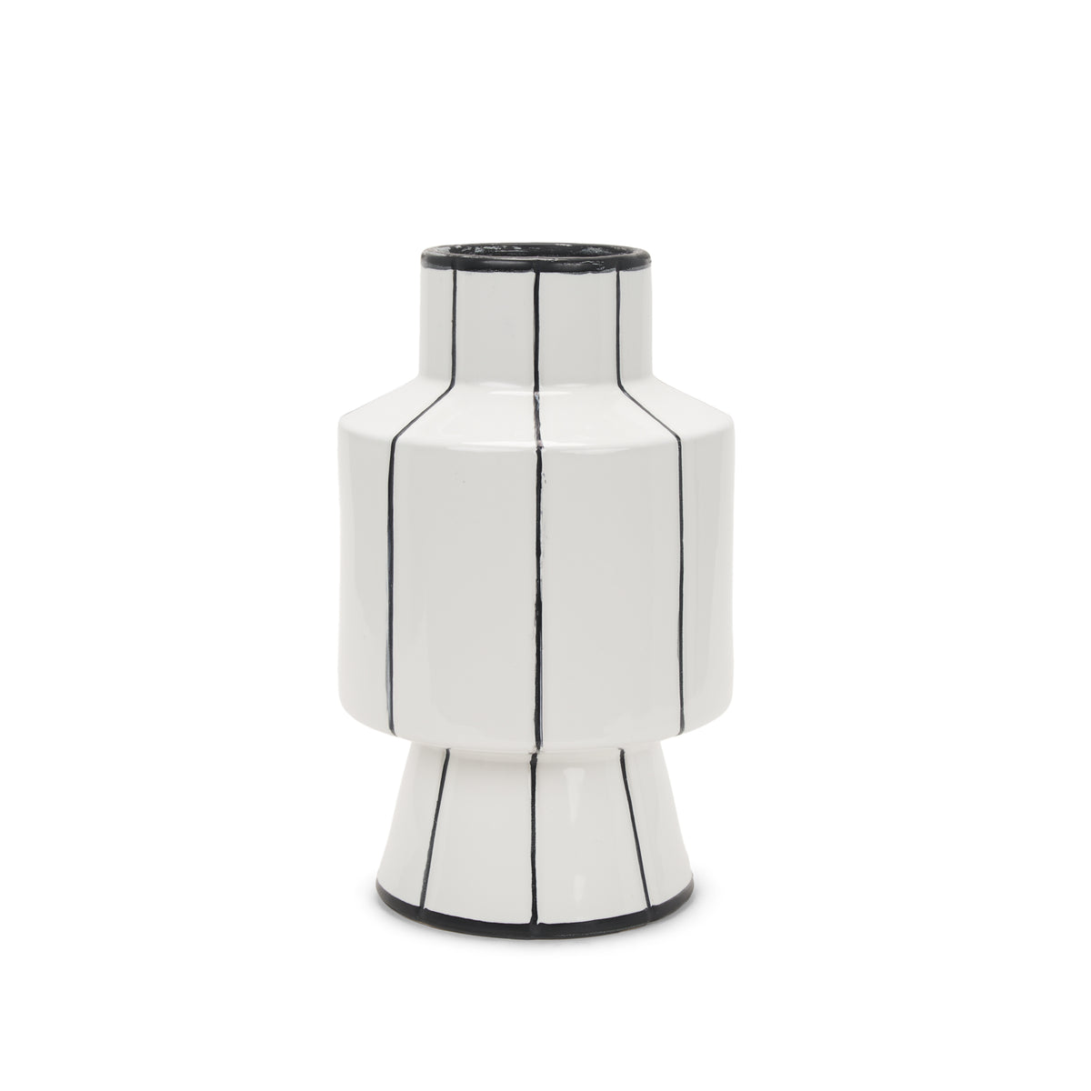 Dinah Small White w/ Black Stripes Ceramic Vase-Vase-DECOROLALA