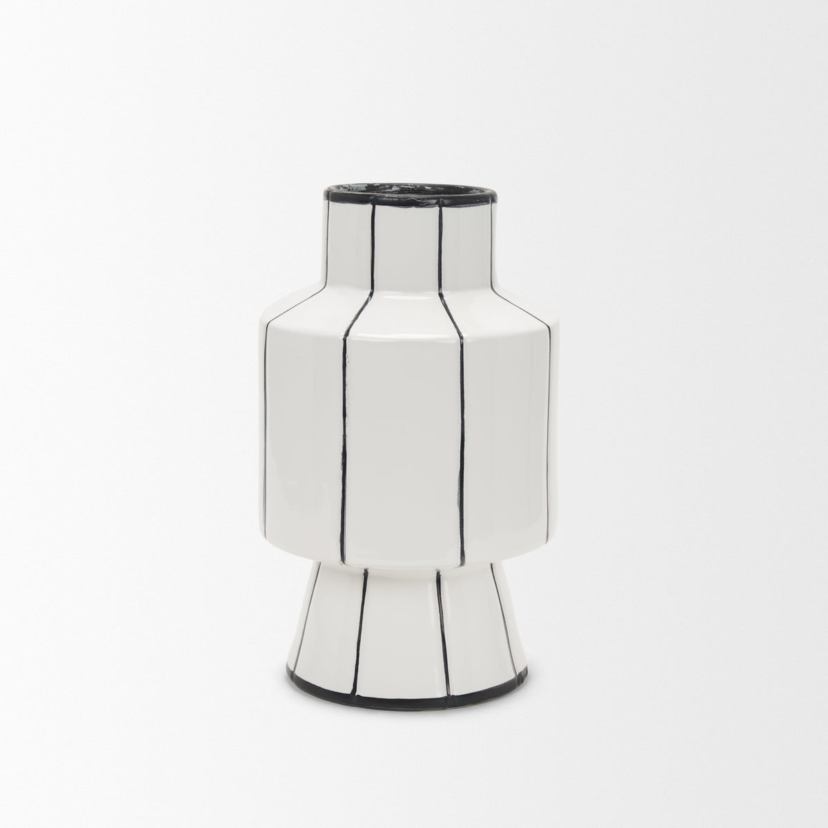Dinah Small White w/ Black Stripes Ceramic Vase-Vase-DECOROLALA