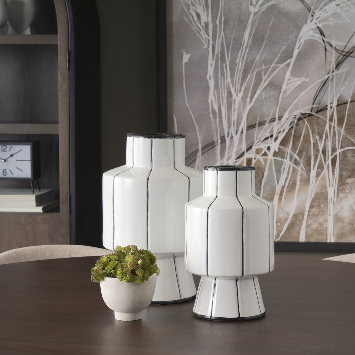 Dinah Small White w/ Black Stripes Ceramic Vase-Vase-DECOROLALA