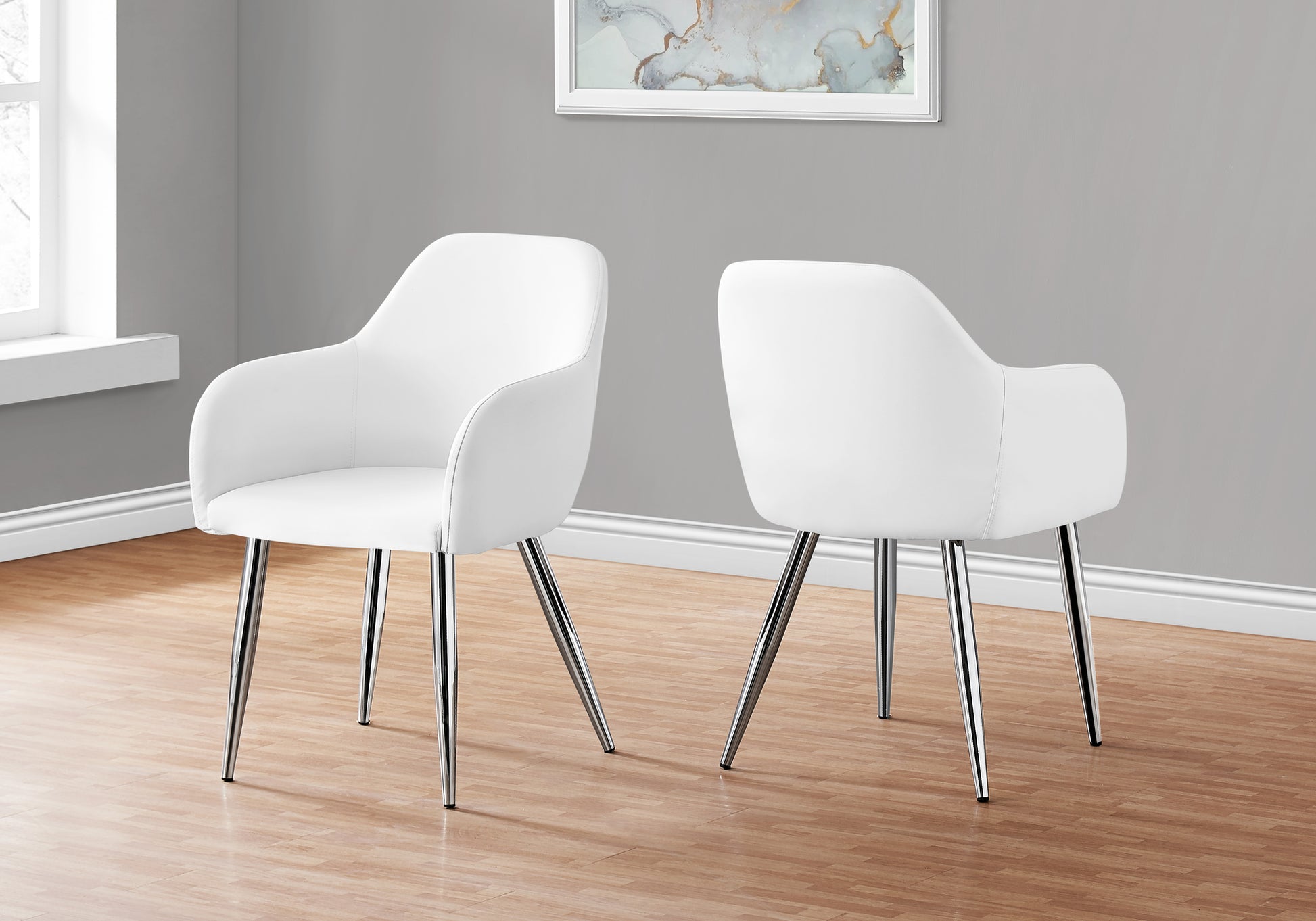 Dining Chair - 2pcs / 33"H / White Leather-Look / Chrome-Dining Chair-DECOROLALA