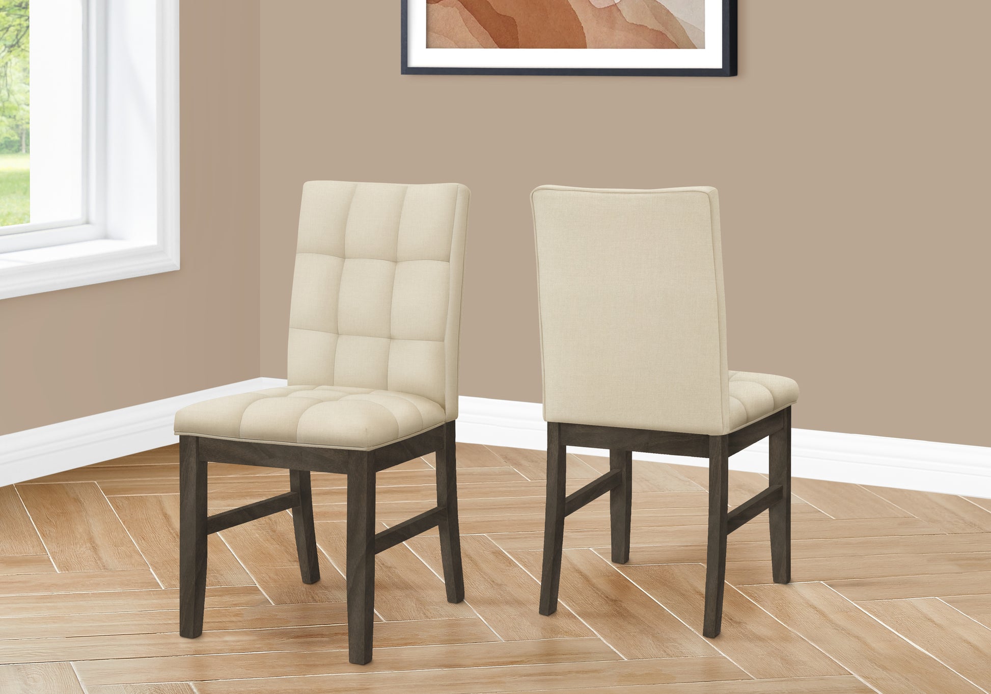 Dining Chair - 2pcs / 37"H Grey / Cream Fabric Seat-Dining Chairs-DECOROLALA