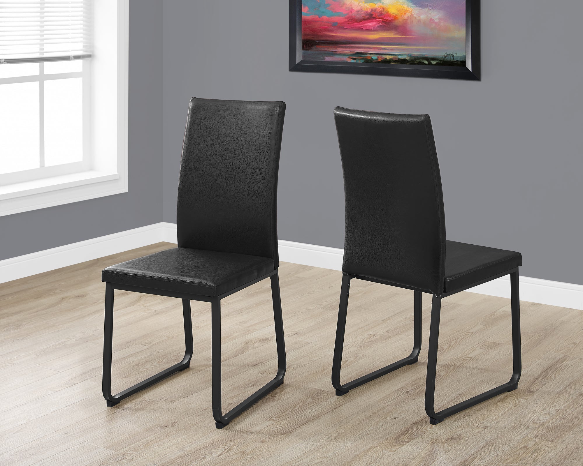 Dining Chair - 2pcs / 38"H / Black Leather-Look / Chrome-Dining Chair-DECOROLALA