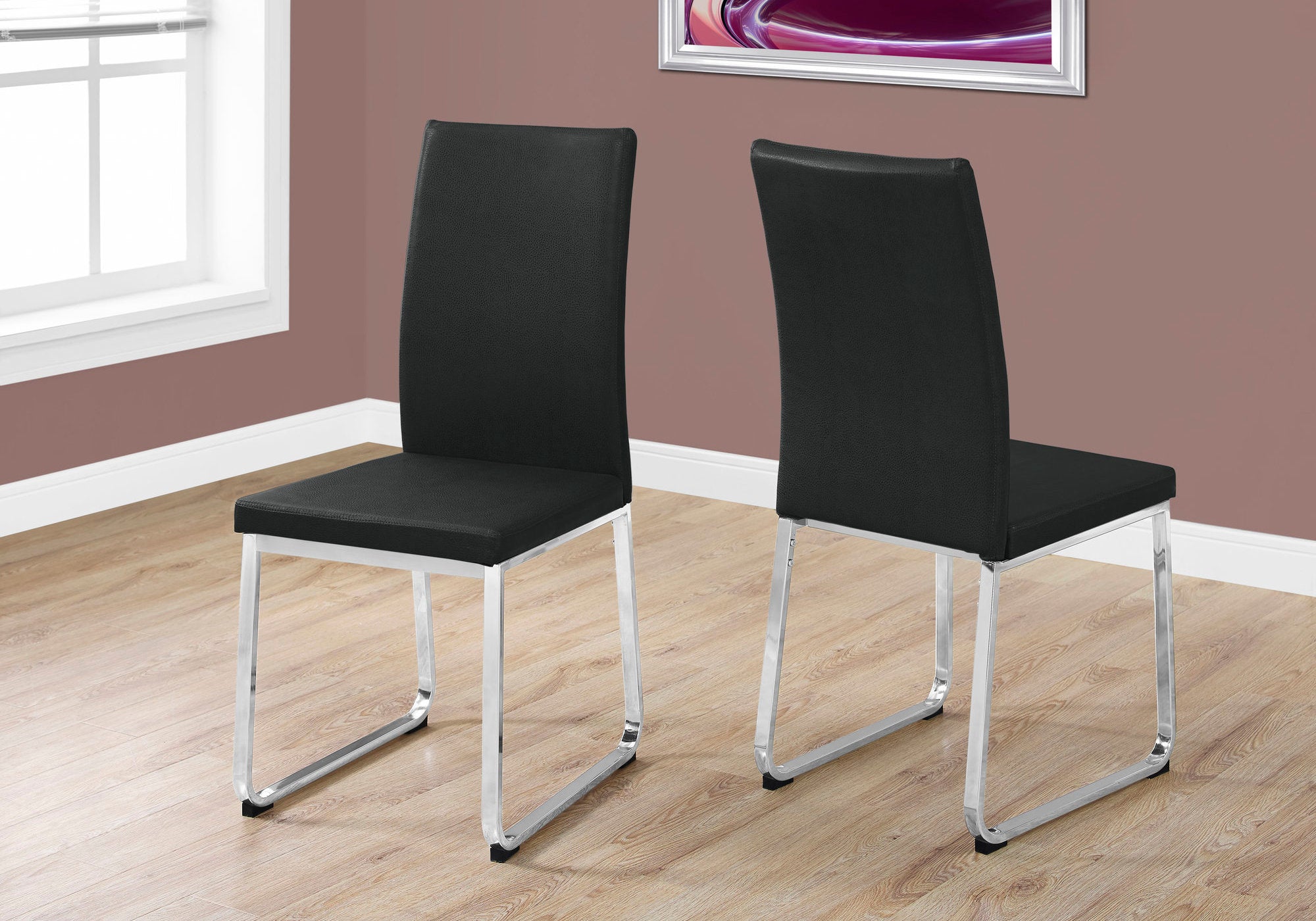 Dining Chair - 2pcs / 38"H / Black Leather-Look / Chrome-Dining Chair-DECOROLALA