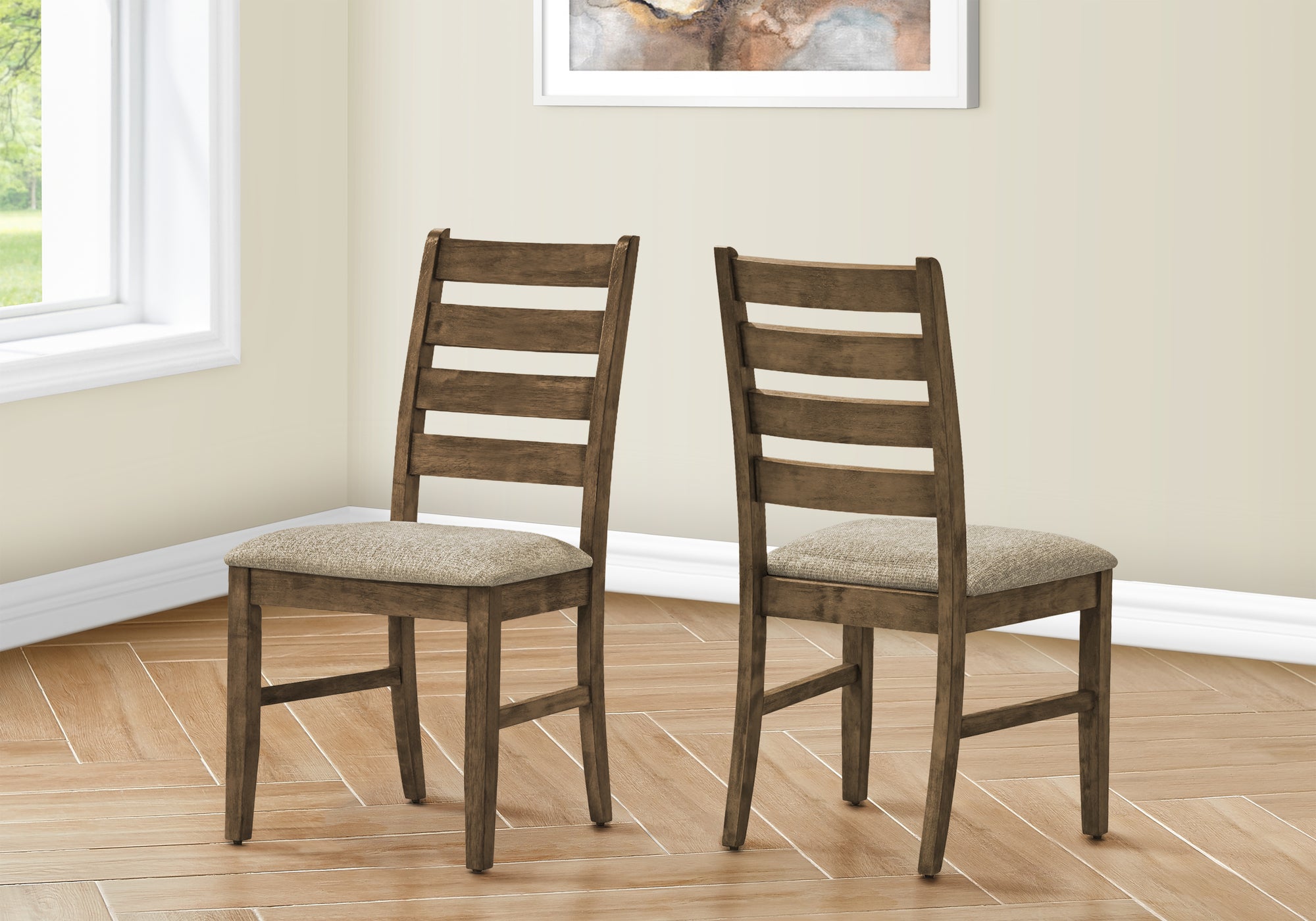 Dining Chair - 2pcs / 38"H Upholstered Beige Fabric-Dining Chair-DECOROLALA