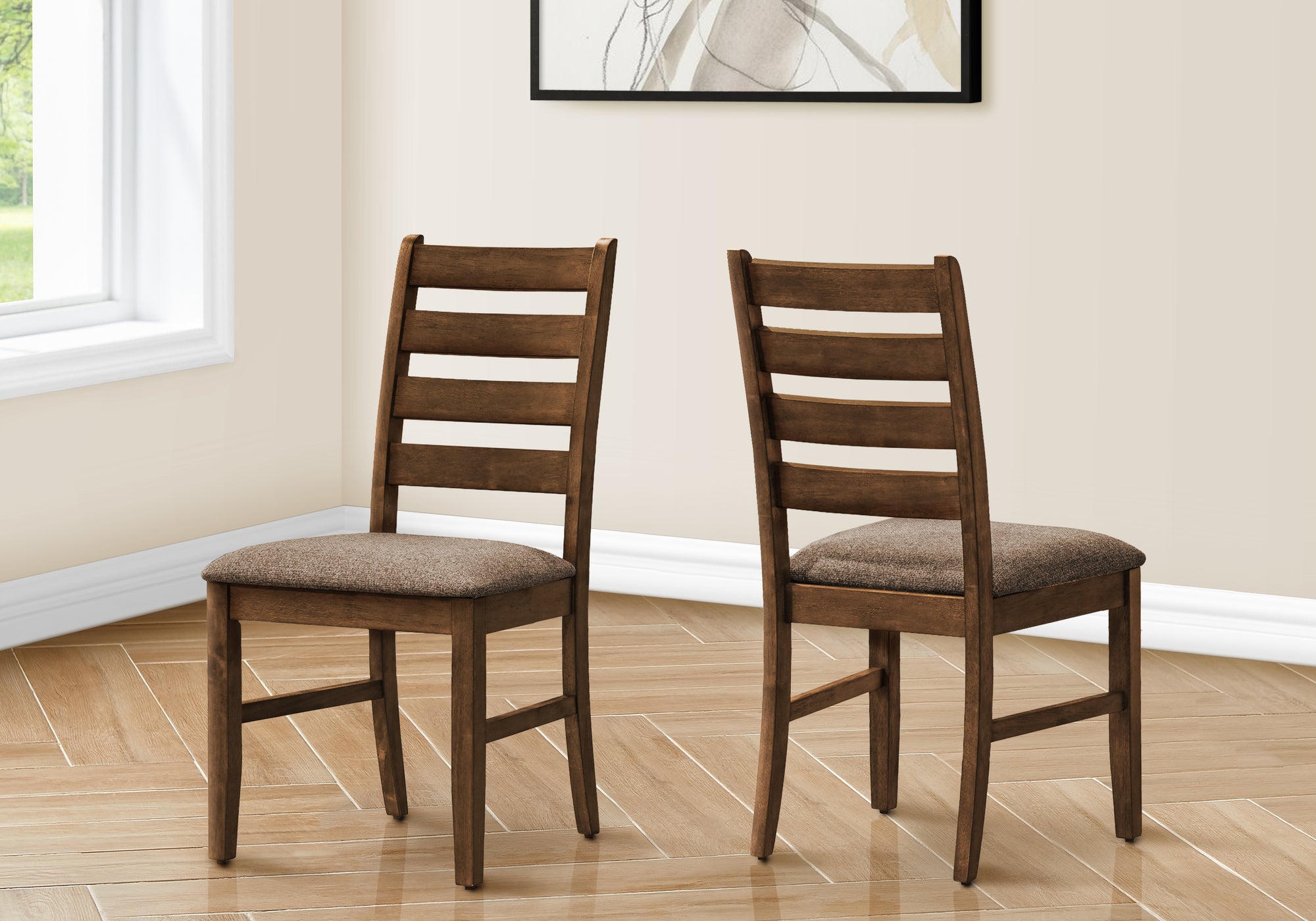 Dining Chair - 2pcs / 38"H Upholstered Beige Fabric-Dining Chair-DECOROLALA
