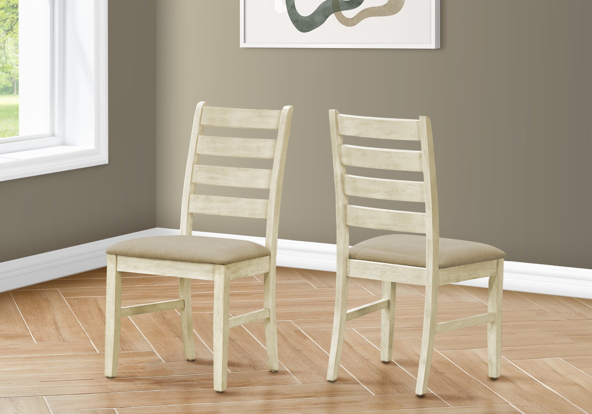 Dining Chair - 2pcs / 38"H Upholstered Beige Fabric-Dining Chair-DECOROLALA