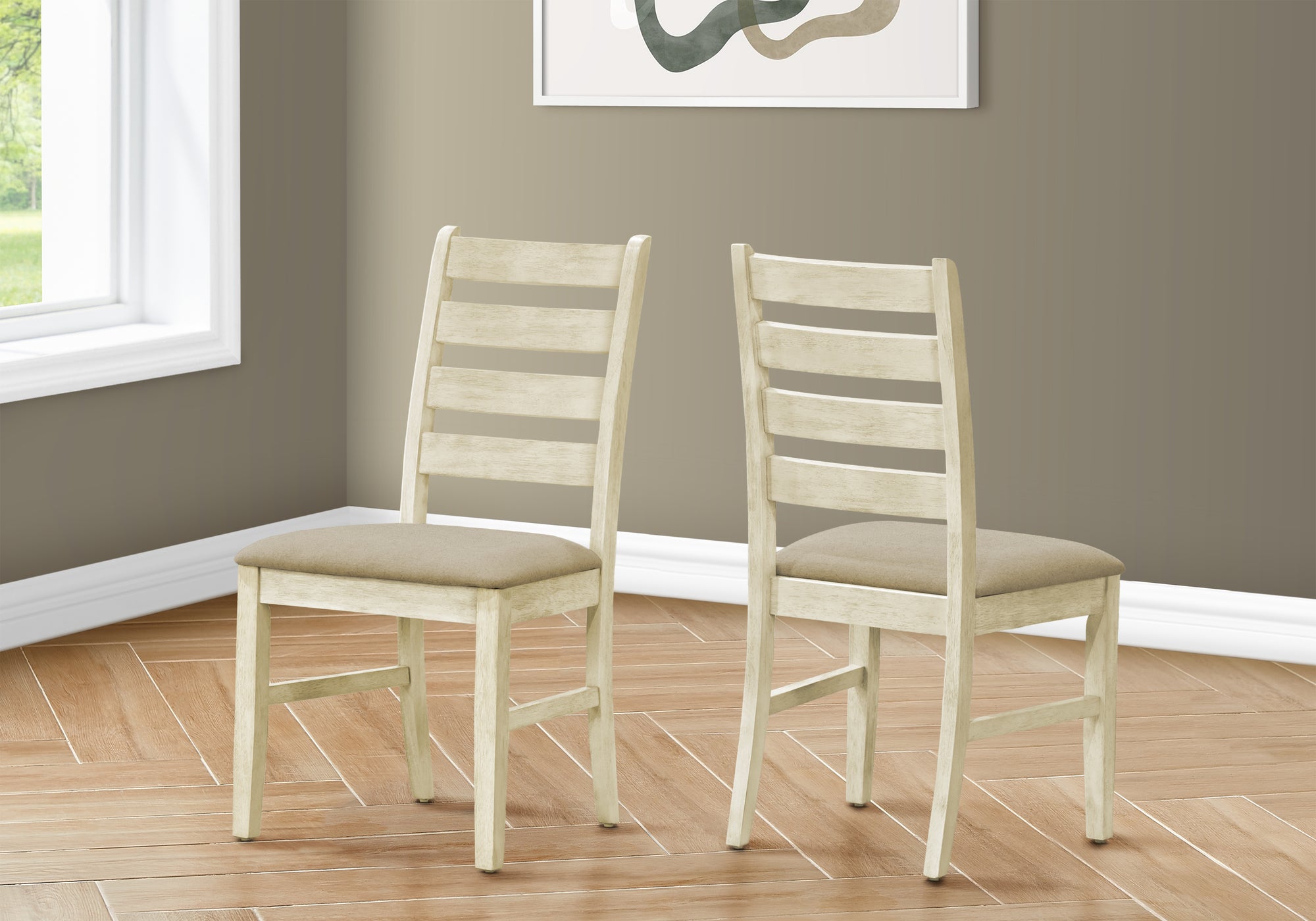 Dining Chair - 2pcs / 38"H Upholstered Beige Fabric-Dining Chair-DECOROLALA
