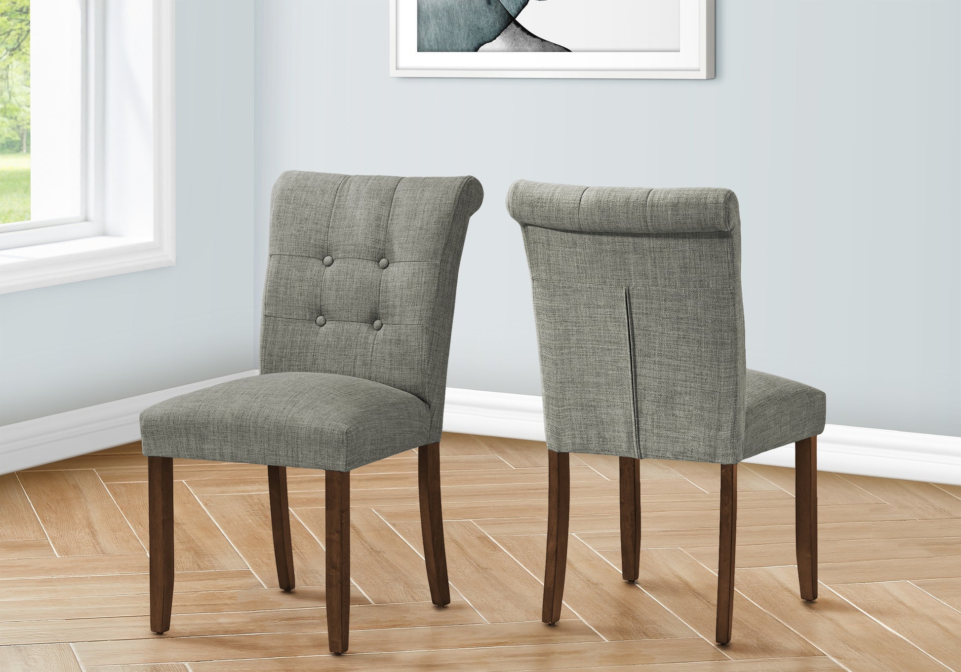 Dining Chair - 2pcs / 38"H Upholstered Grey Fabric-Dining Chair-DECOROLALA