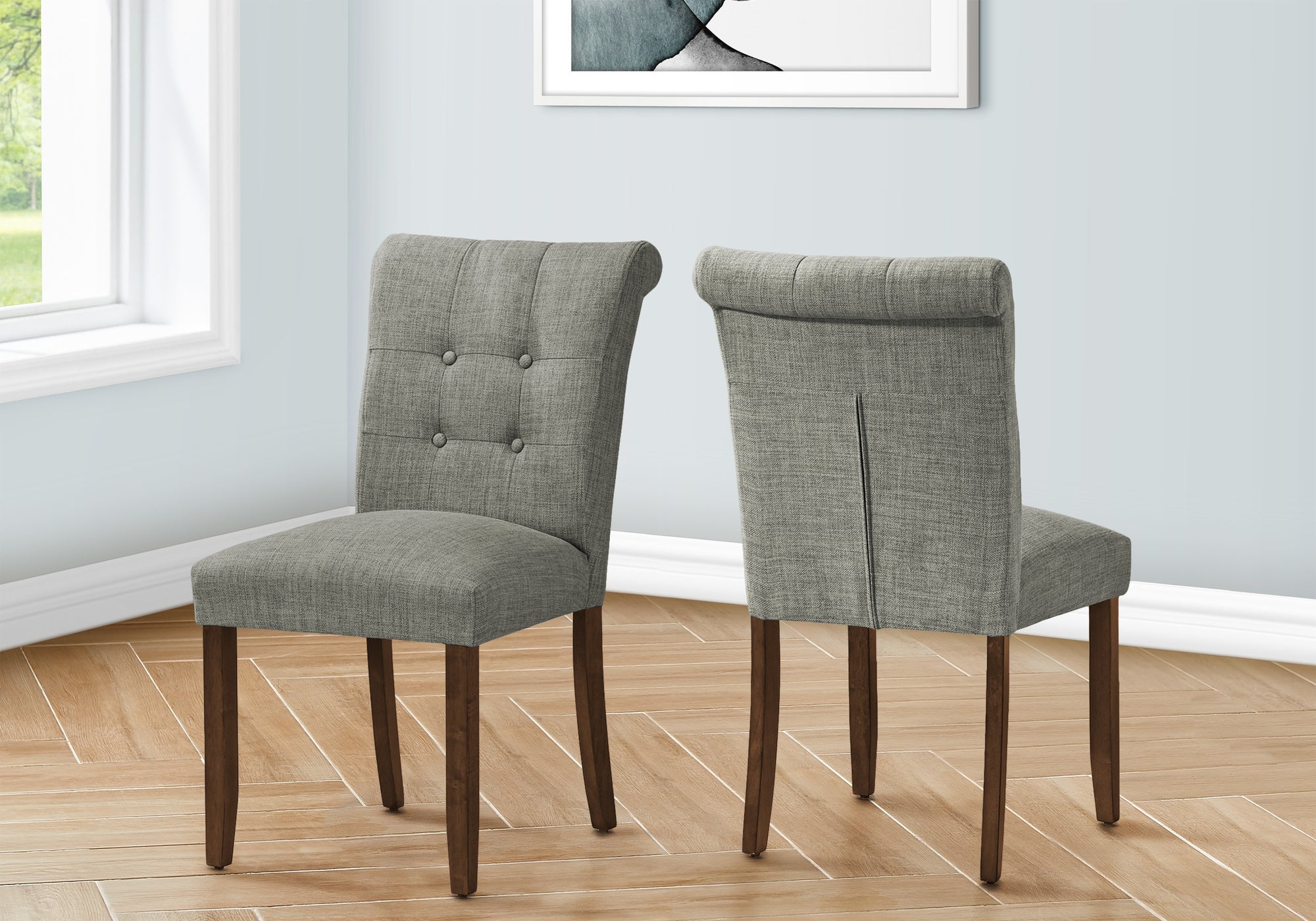 Dining Chair - 2pcs / 38"H Upholstered Grey Fabric-Dining Chair-DECOROLALA
