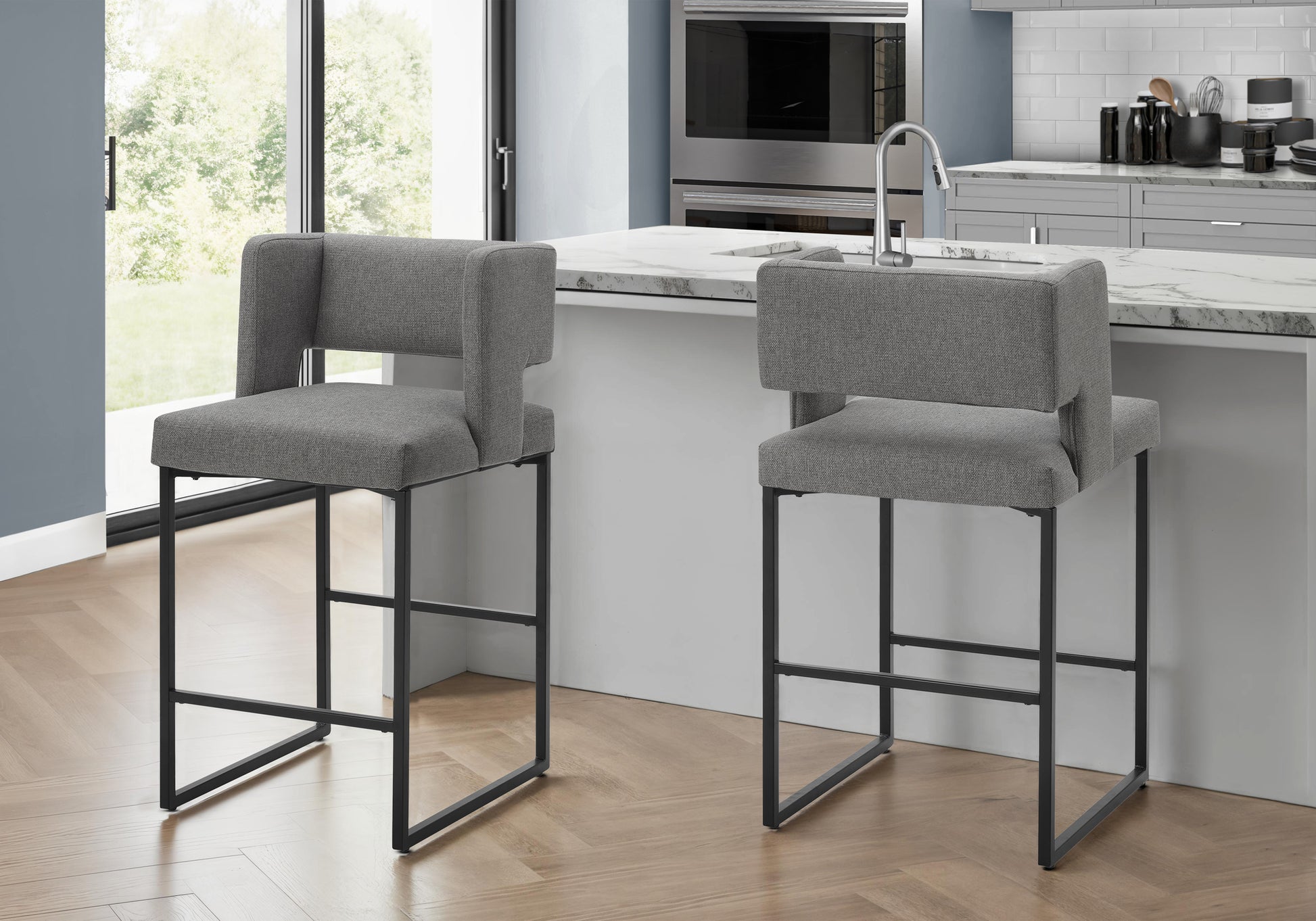 Dining Chair Set 2 Counter Height Grey Fabric-DECOROLALA
