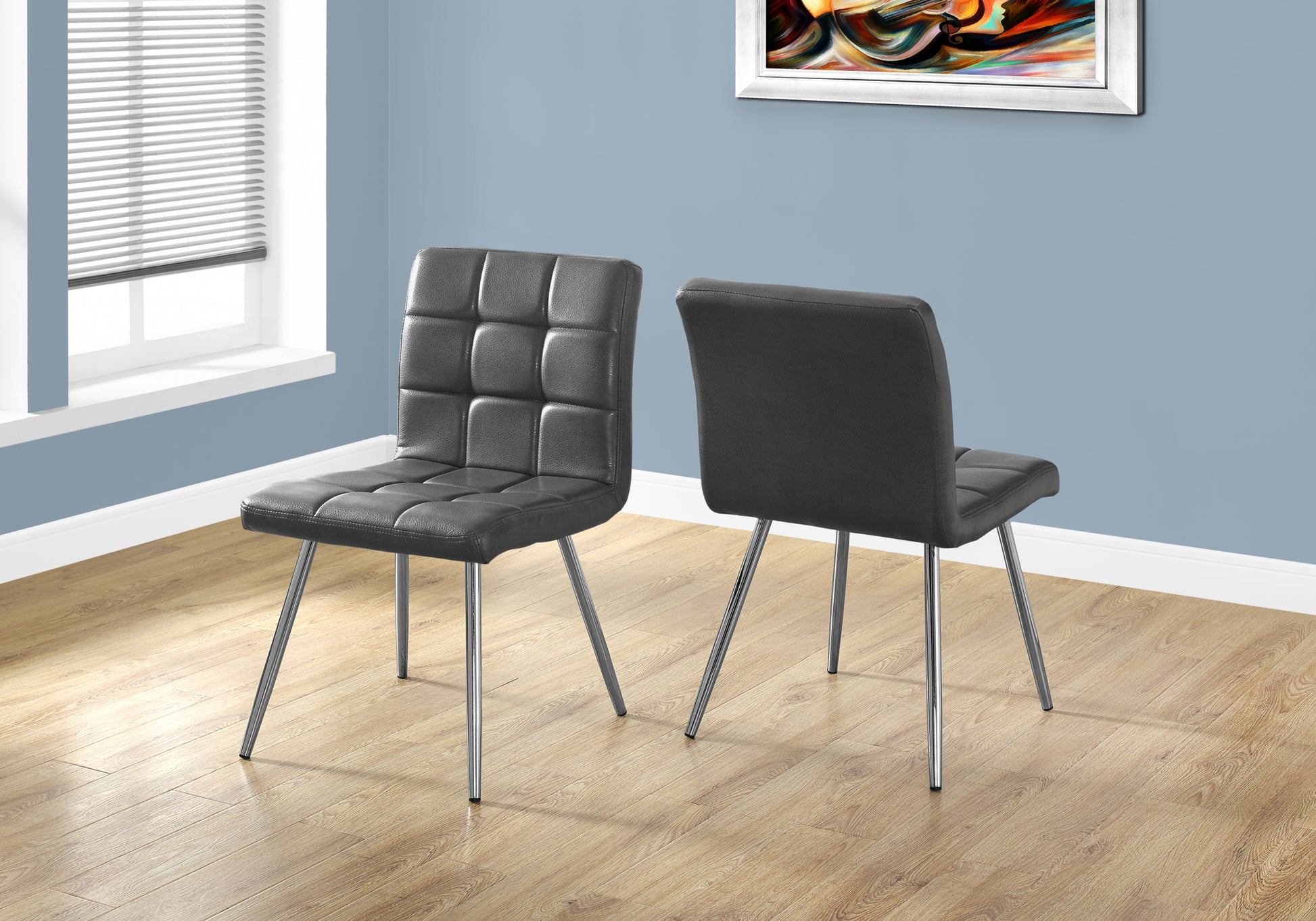 Dining Chair Set 2pc White Faux Leather Chrome 32"H-Dining Chair-DECOROLALA