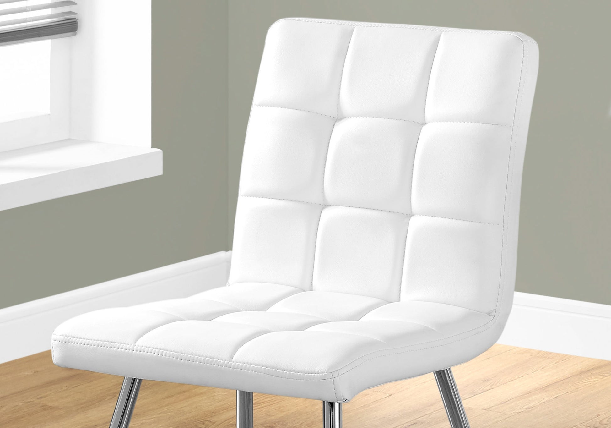 Dining Chair Set 2pc White Faux Leather Chrome 32"H-Dining Chair-DECOROLALA