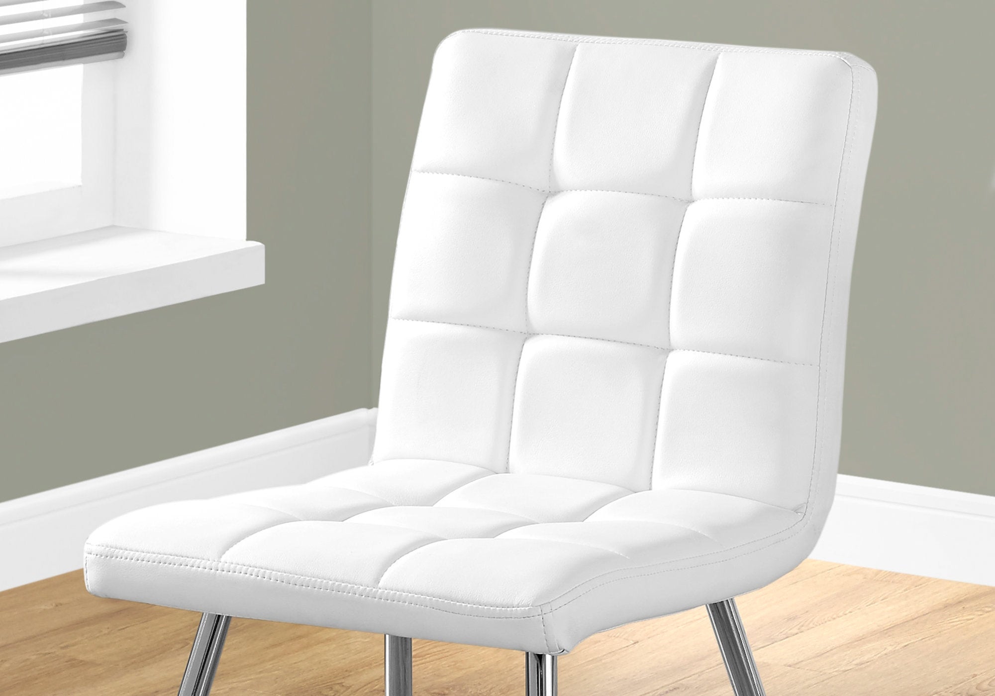 Dining Chair Set 2pc White Faux Leather Chrome 32"H-Dining Chair-DECOROLALA